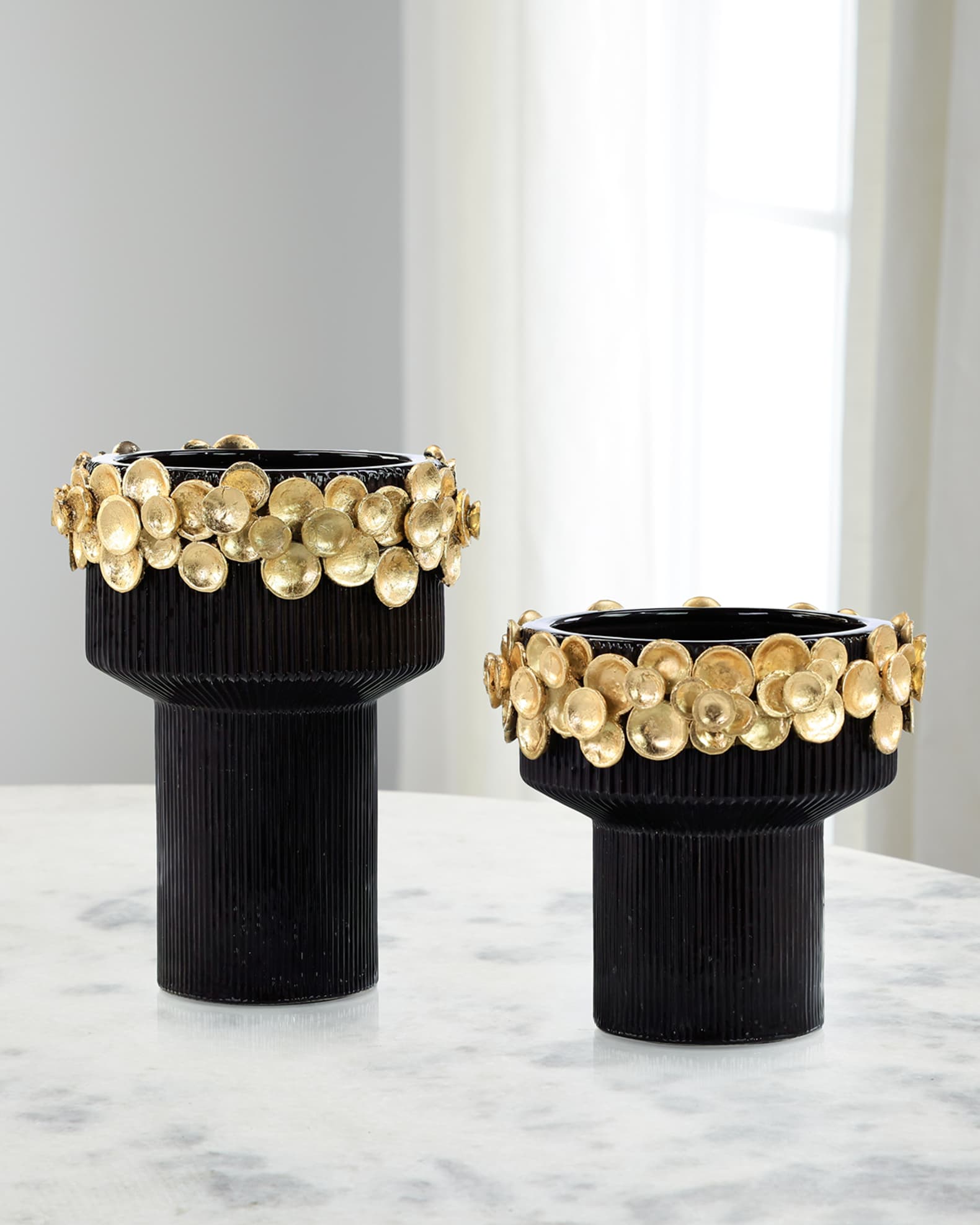 John-Richard Collection Golden Disc Vases, Set of 2