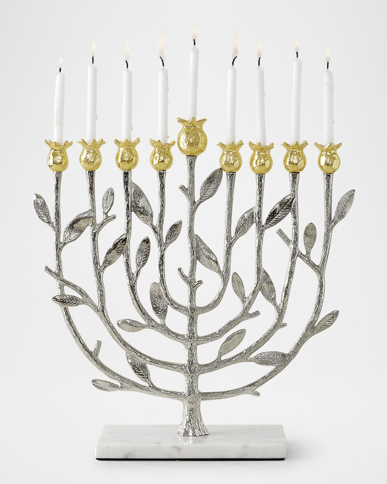 Michael Aram Pomegranate Silver and Gold Hanukkah Menorah with 24K Gold