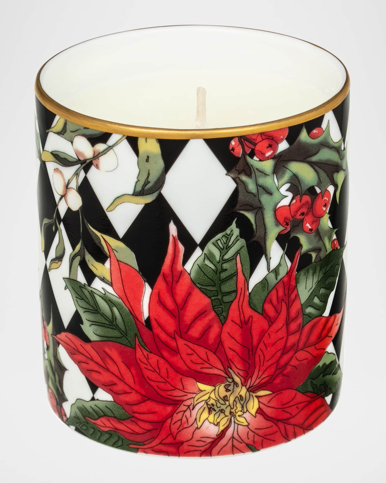 Halcyon Days Parterre Black with Poinsettia Candle, 11 oz. Horchow