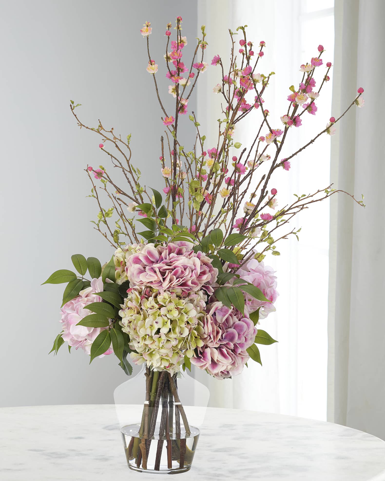 NDI Hydrangeas & Cherry Blossoms 38" Faux Floral Arrangement in a Glass