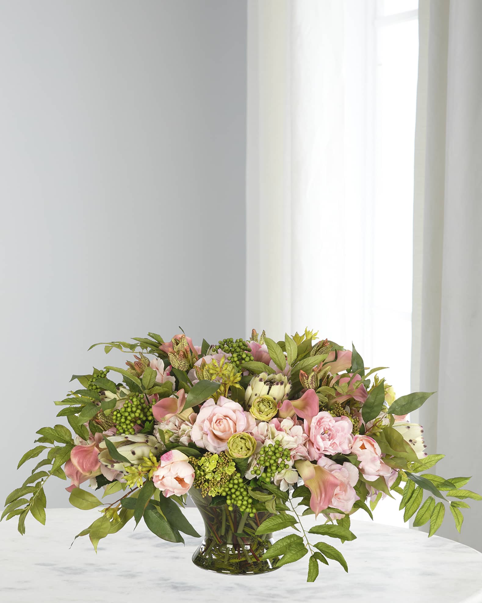 NDI Roses & Hydrangeas 35" Faux Floral Arrangement in a Glass Bowl