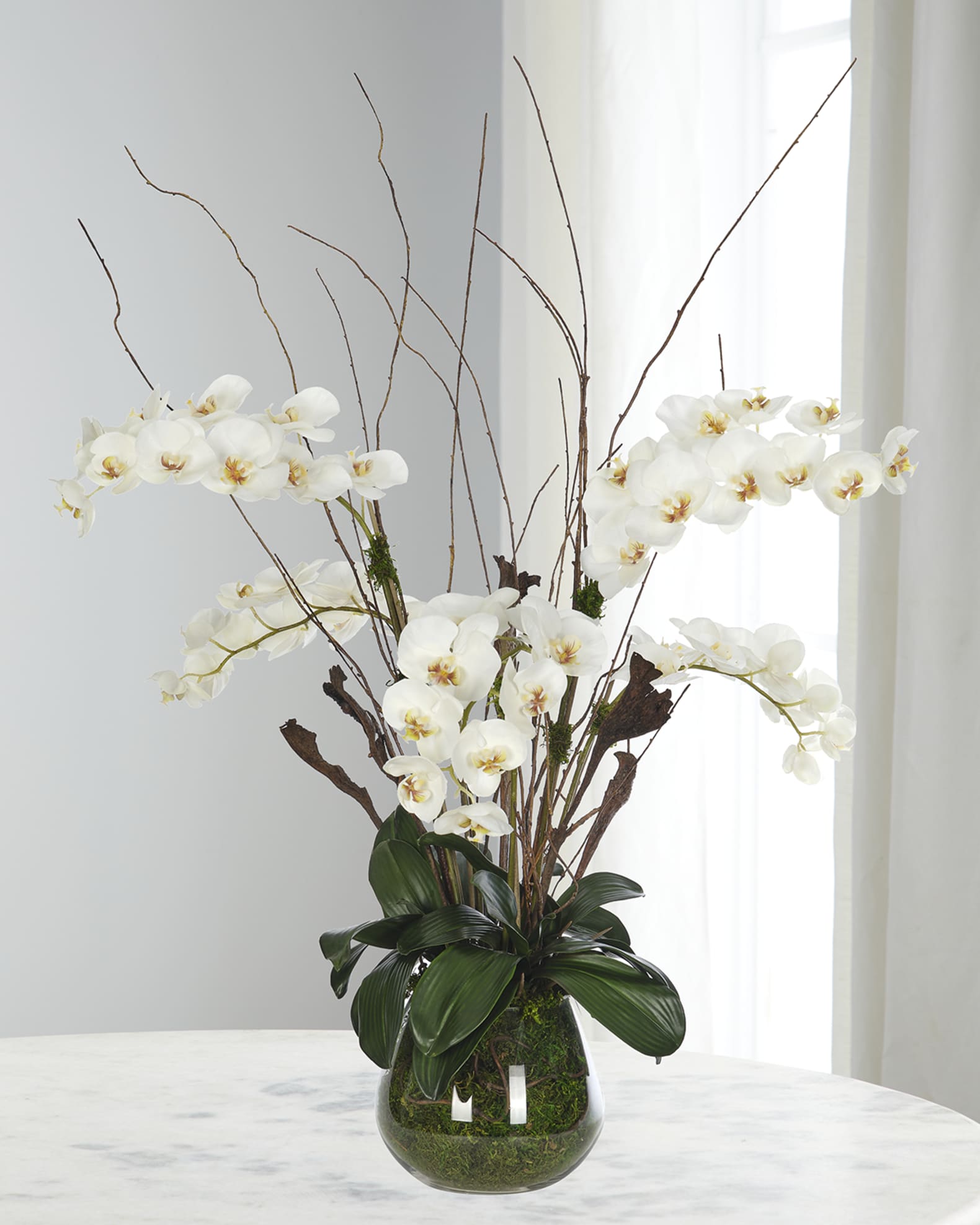 NDI White Phalaneopsis Orchids 44" Faux Floral Arrangement in a Moss
