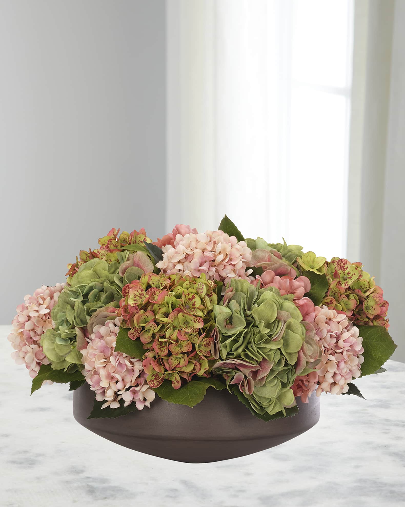NDI Hydrangeas 19" Faux Floral Arrangement in a Concrete Bowl Horchow