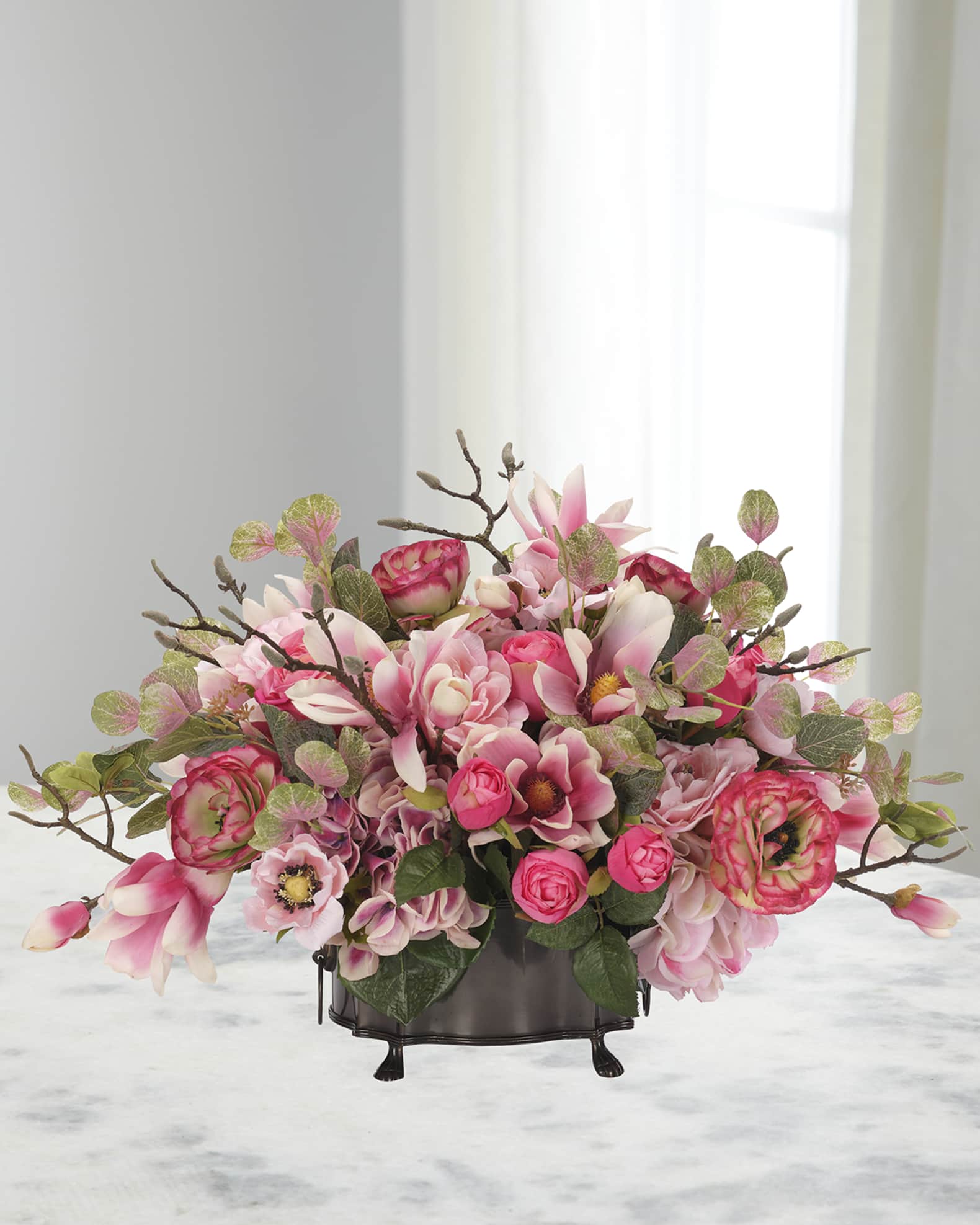 NDI Roses & Anemones 27" Faux Floral Arrangement in Metal Planter Horchow