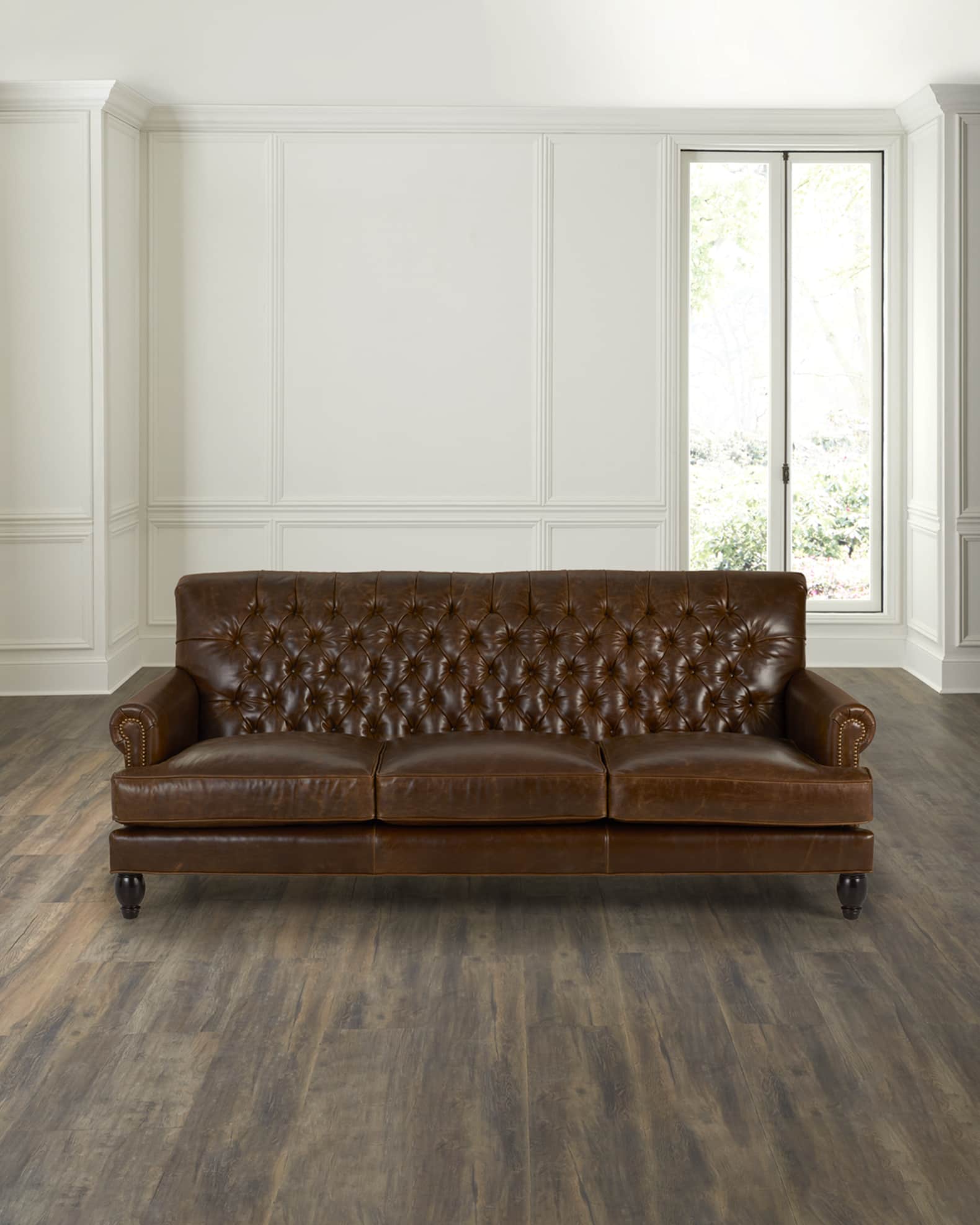 Old Hickory Tannery Bronya Tufted Leather Sofa, 86" Horchow