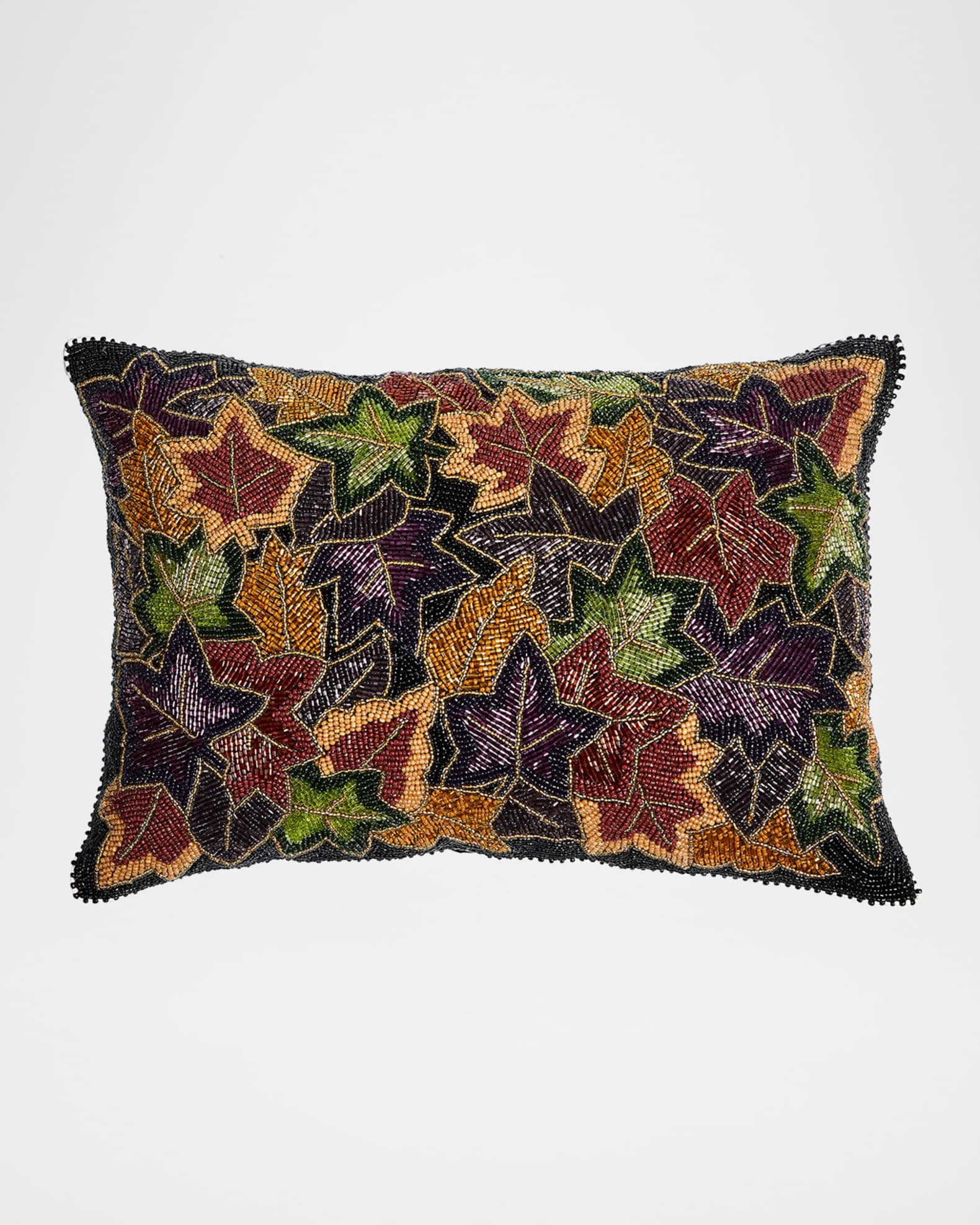 MacKenzieChilds Forest Floor Fall Leaves Beaded Lumbar Pillow, 12" x