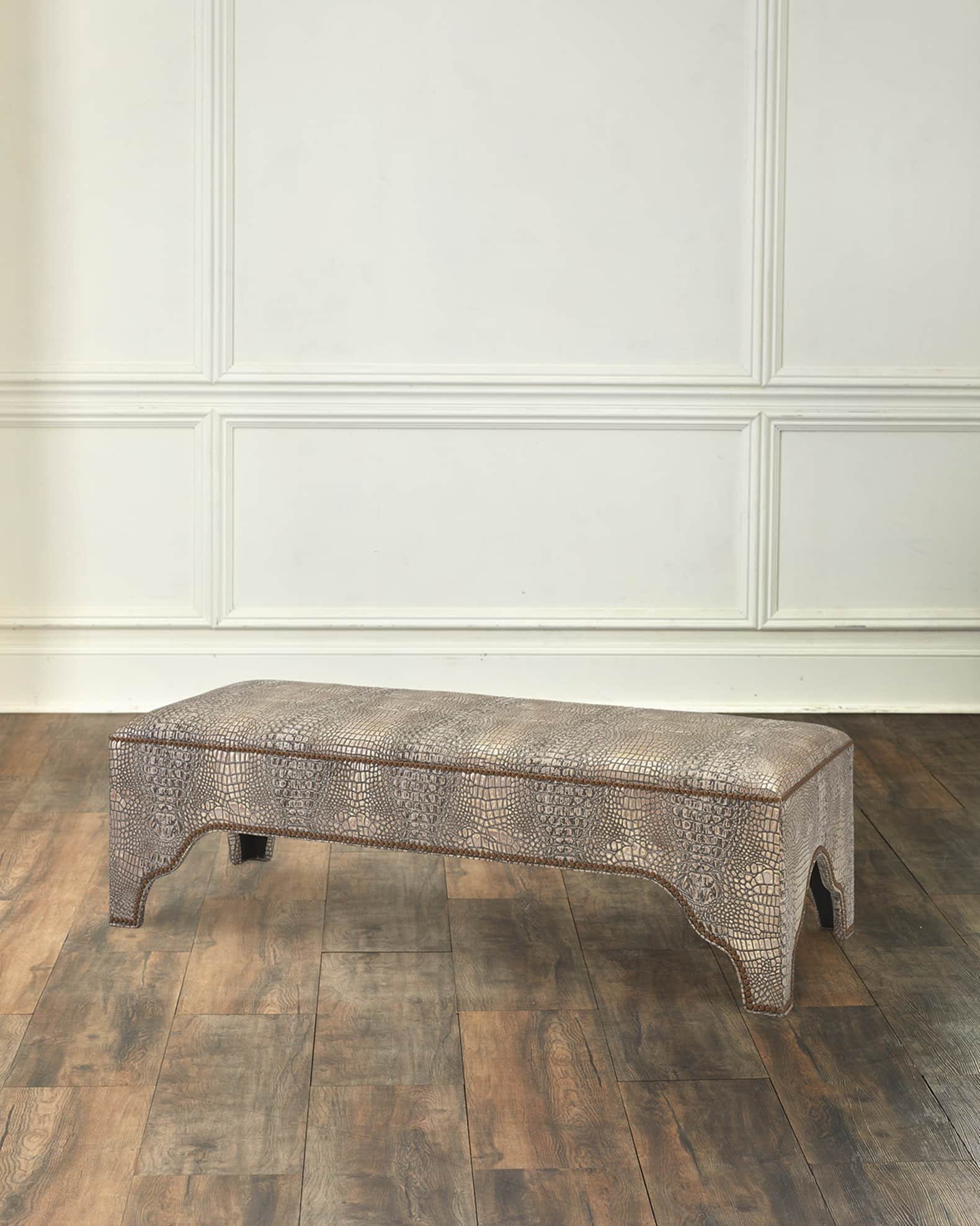 Massoud Cyrax Croc-Embossed Leather Bench, 60"
