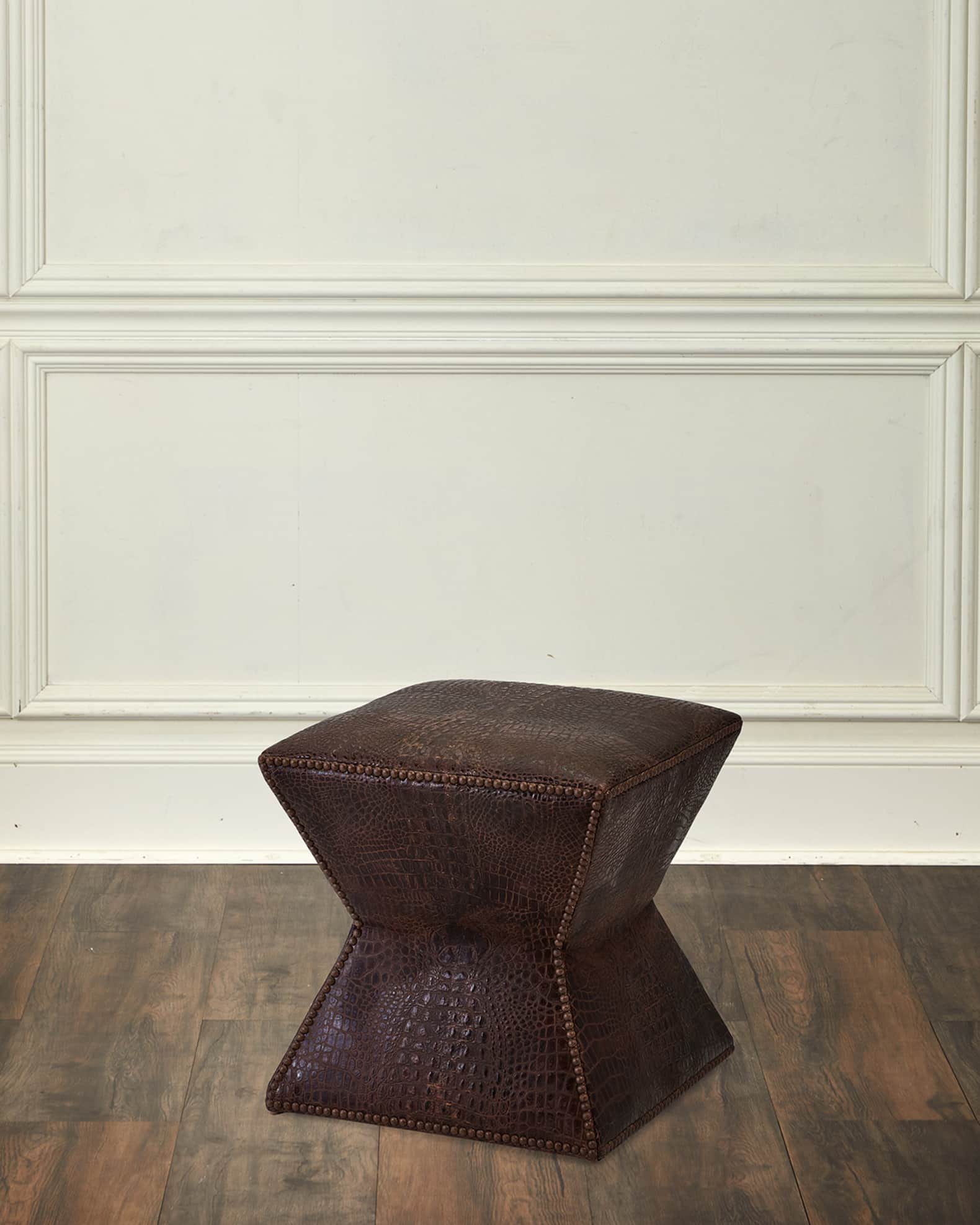 Massoud Hamish Embossed Leather Ottoman