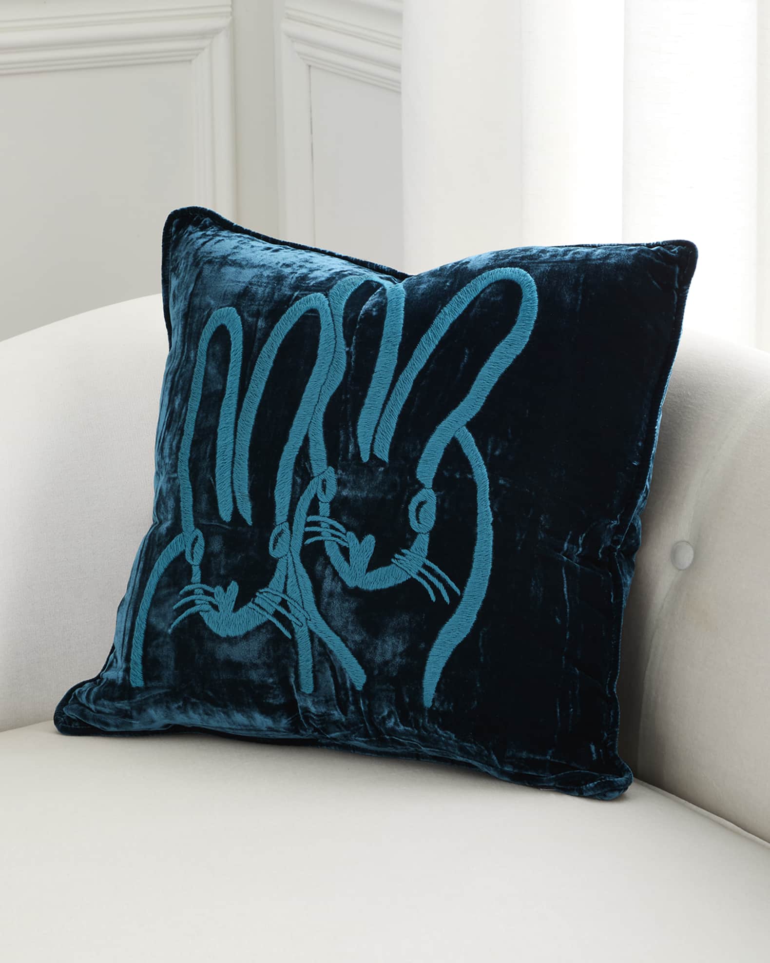 Hunt Slonem Hand-Embroidered Velvet Decorative Pillow, 20" Square