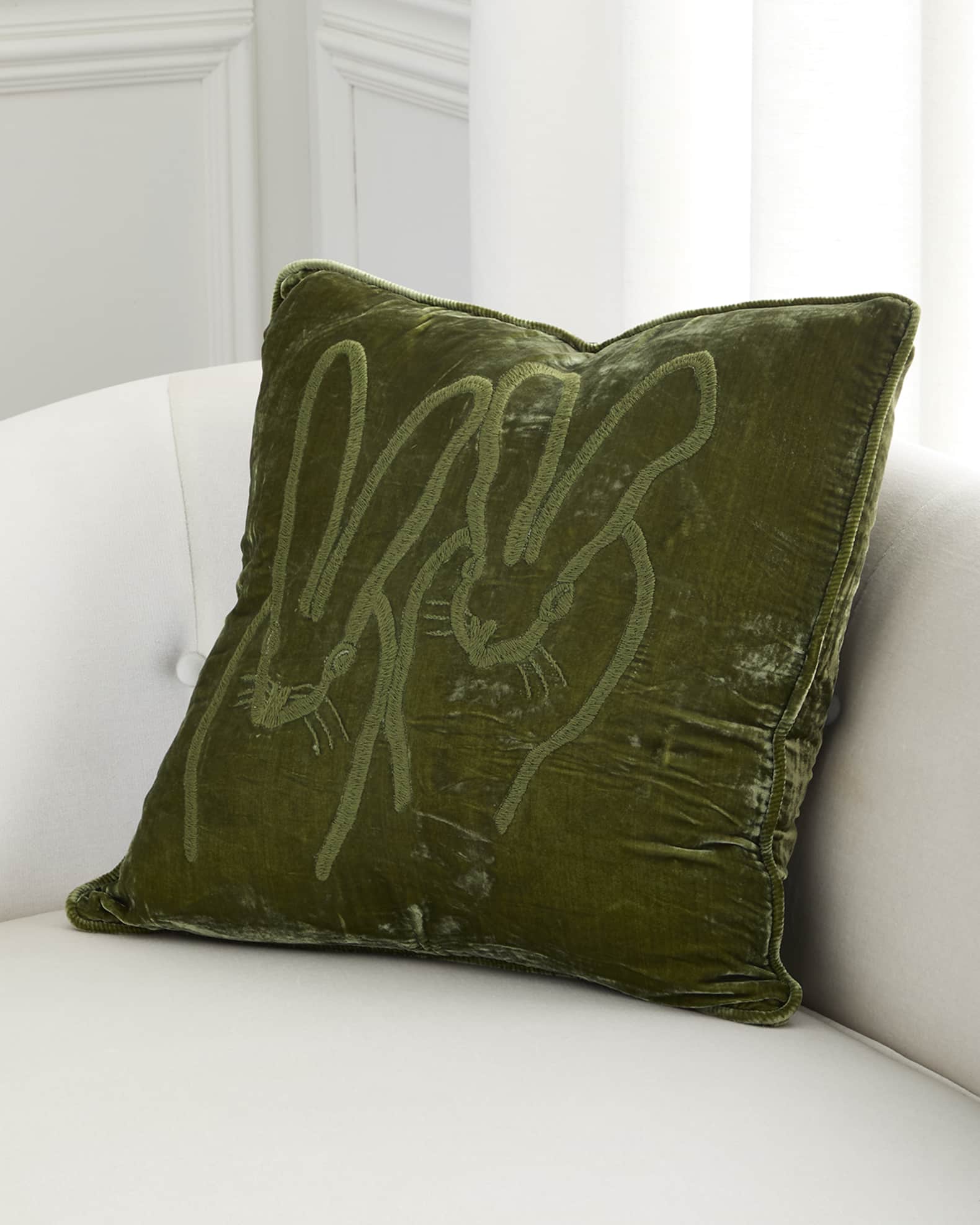 Hunt Slonem Hand-Embroidered Velvet Decorative Pillow, 20" Square