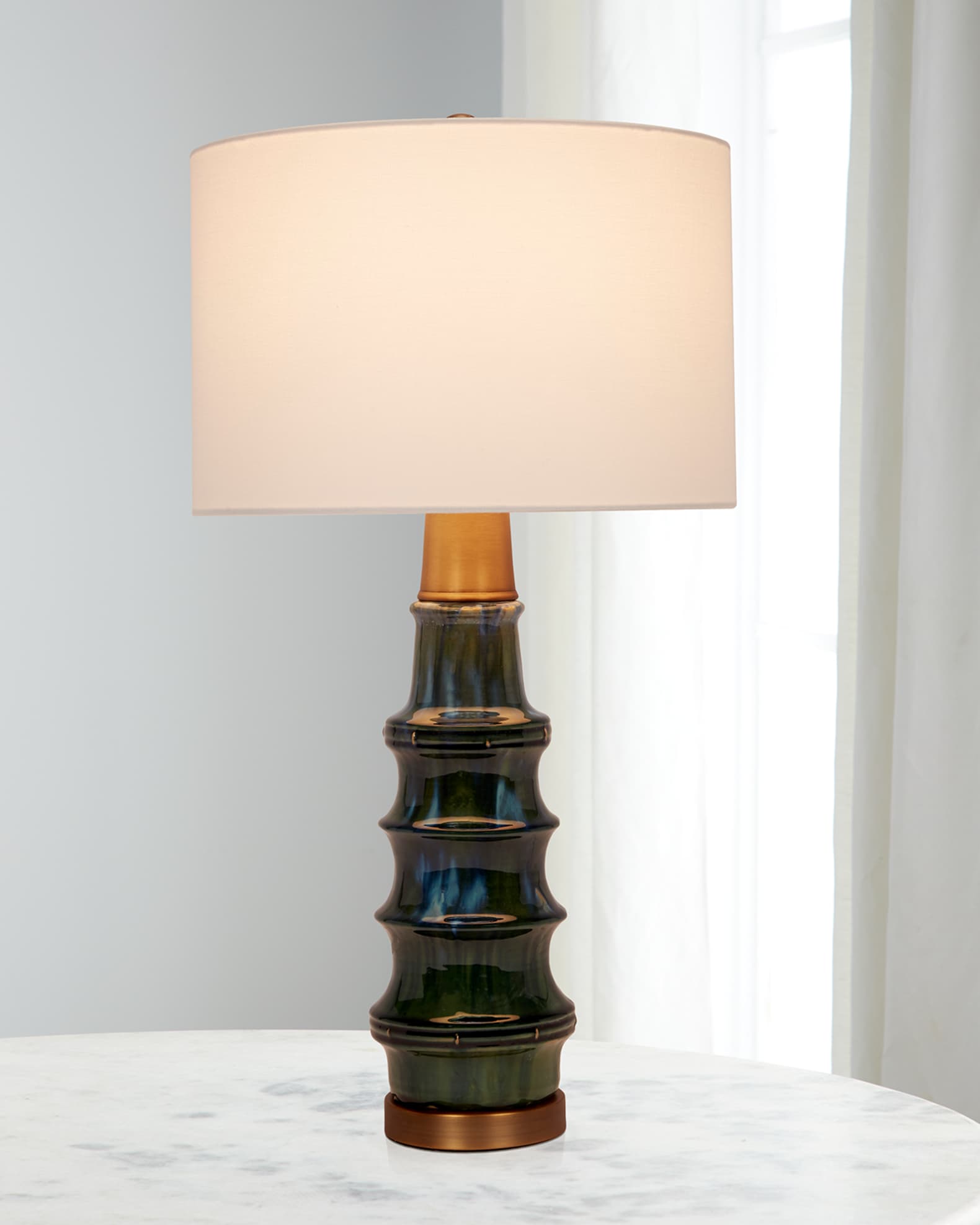 Old World Design Ceramic 29" Table Lamp with Brass Accents and Linen Shade