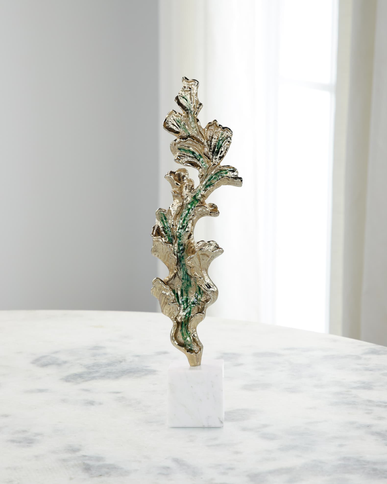 John-Richard Collection Gleaming Leaf Sculpture on Marble Base, Large