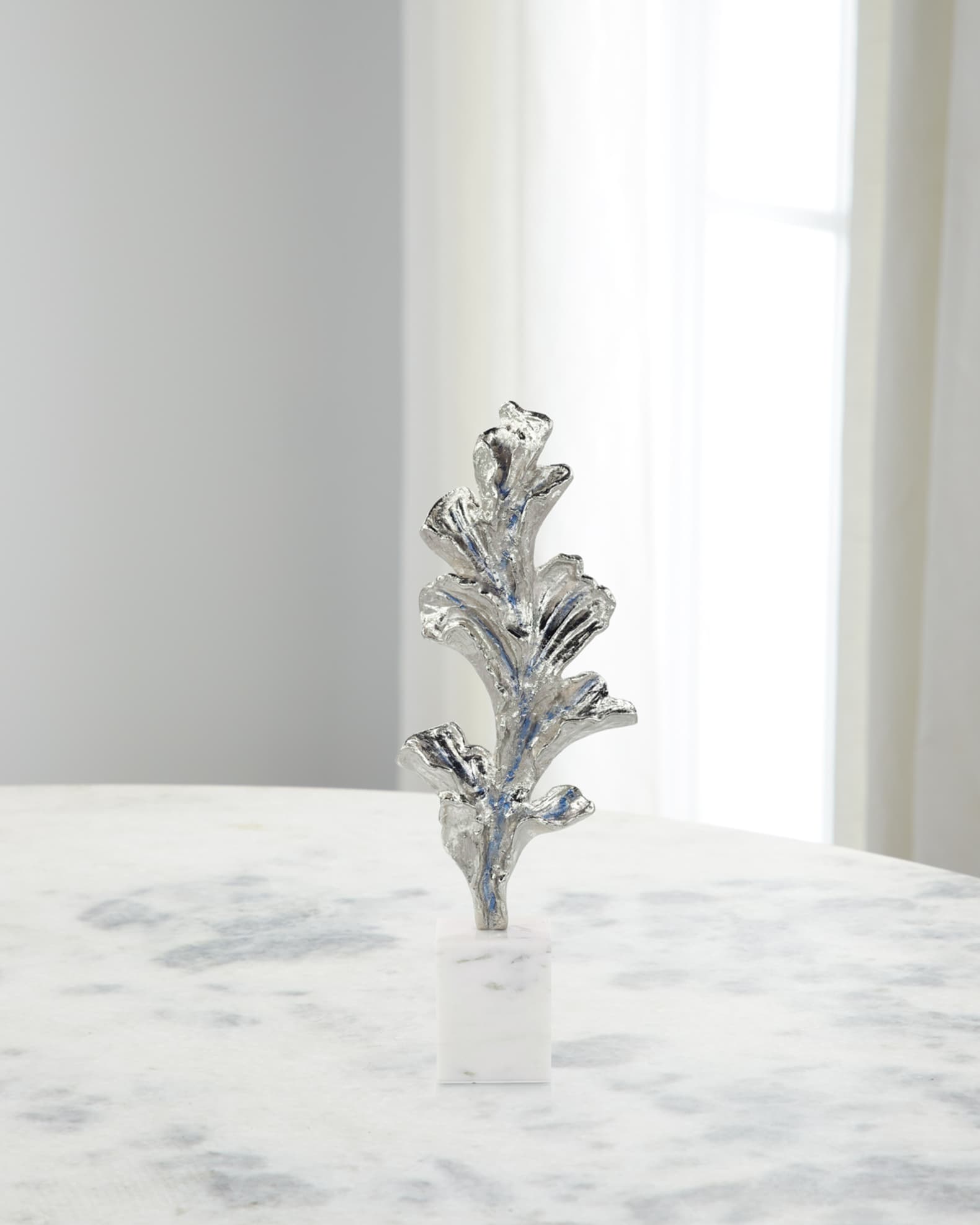 John-Richard Collection Gleaming Leaf Sculpture on Marble Base, Medium