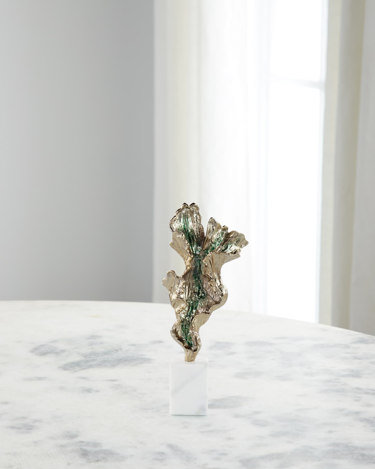 John-Richard Collection  Gleaming Leaf Sculpture on Marble Base, Small