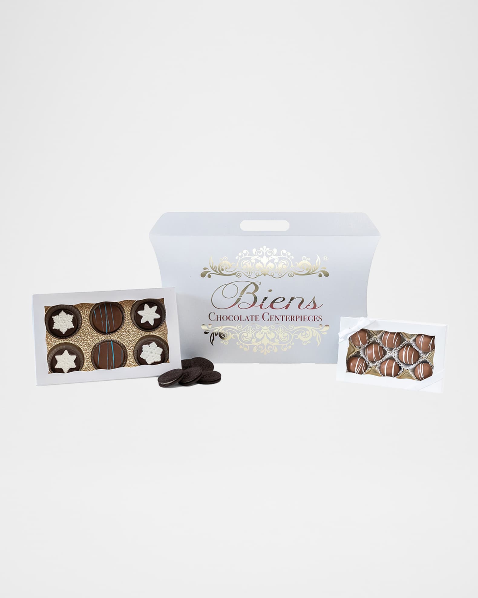 Biens Chocolate Centerpiece Snowflake Custom Sandwich Cookie & Bien Tote Box