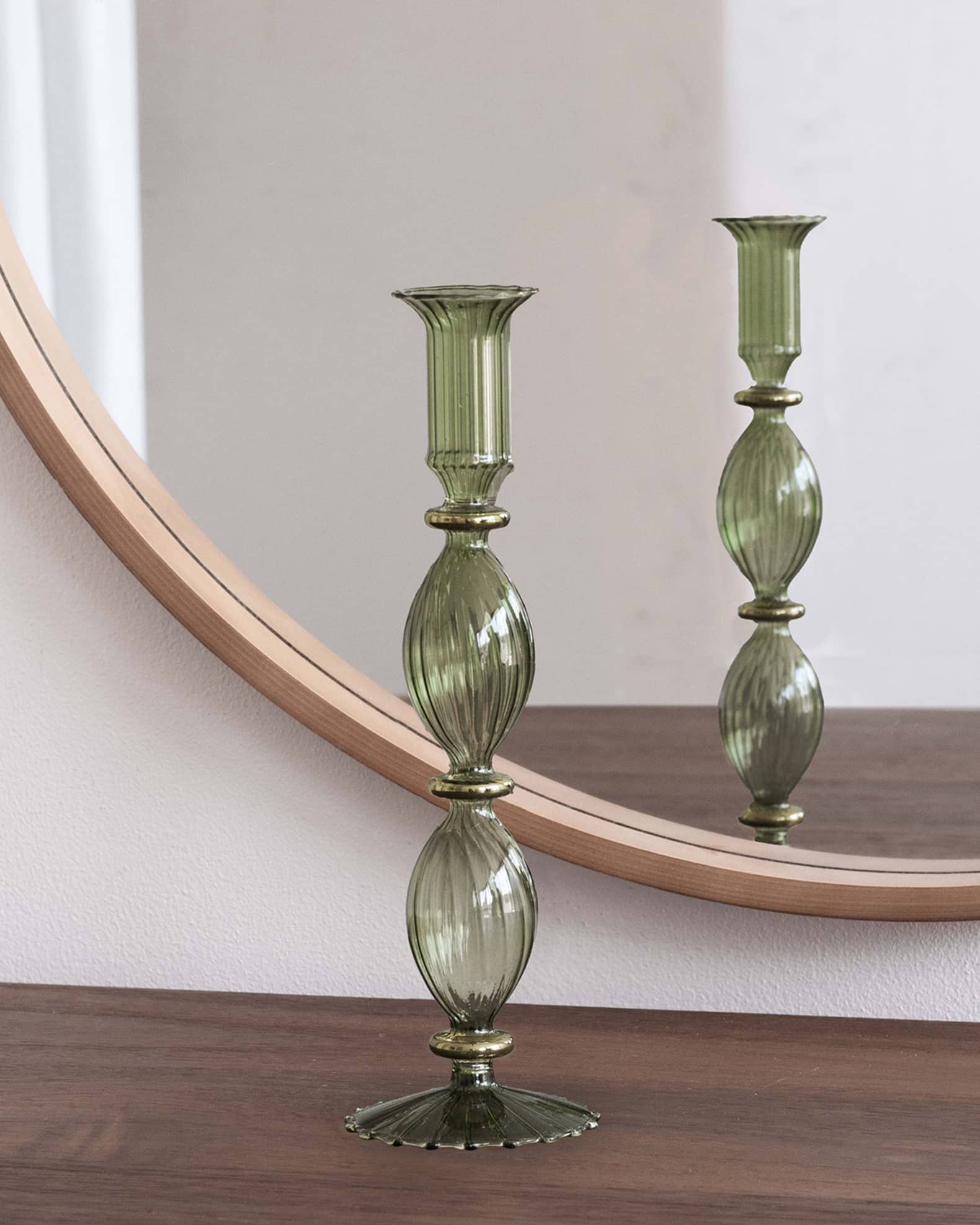 Beatriz Ball Glass Cambridge Beryl 10" Candlestick Holders, Set of 2
