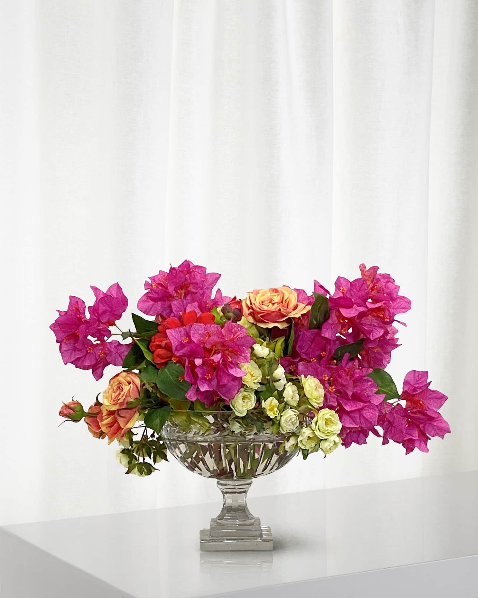 Winward Home Bougainvillea Rose Faux Floral Arrangement in Glass Vase, 18"
