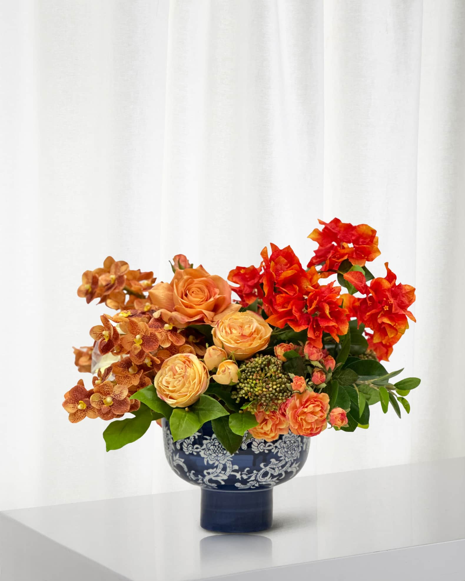 Winward Home Vanda Rose 18" Faux Floral Arrangement in Porcelain Bowl with Stand
