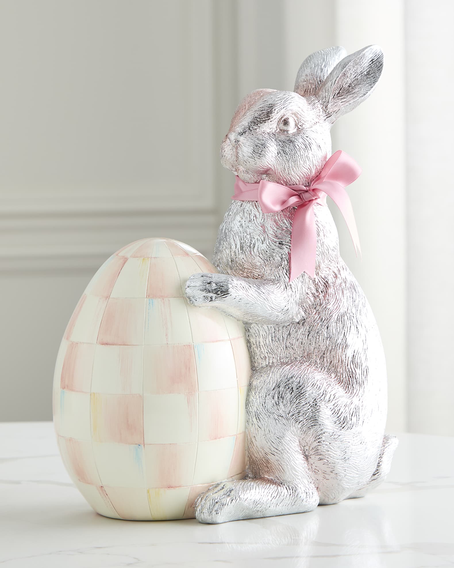 MacKenzie-Childs Rosy Check Silver Foil Bunny