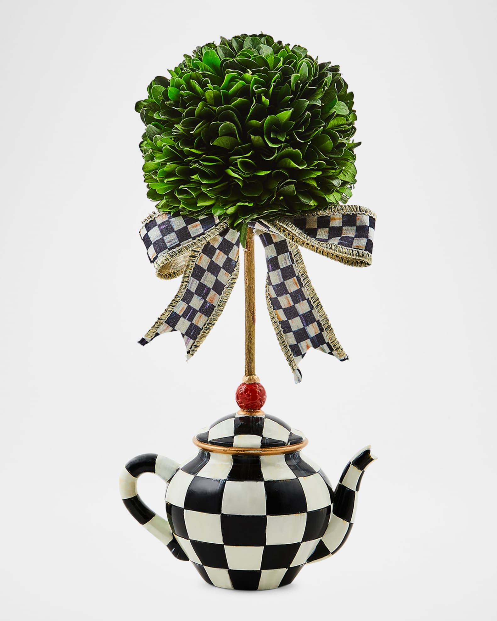 MacKenzie-Childs Courtly Check Teapot Boxwood Topiary