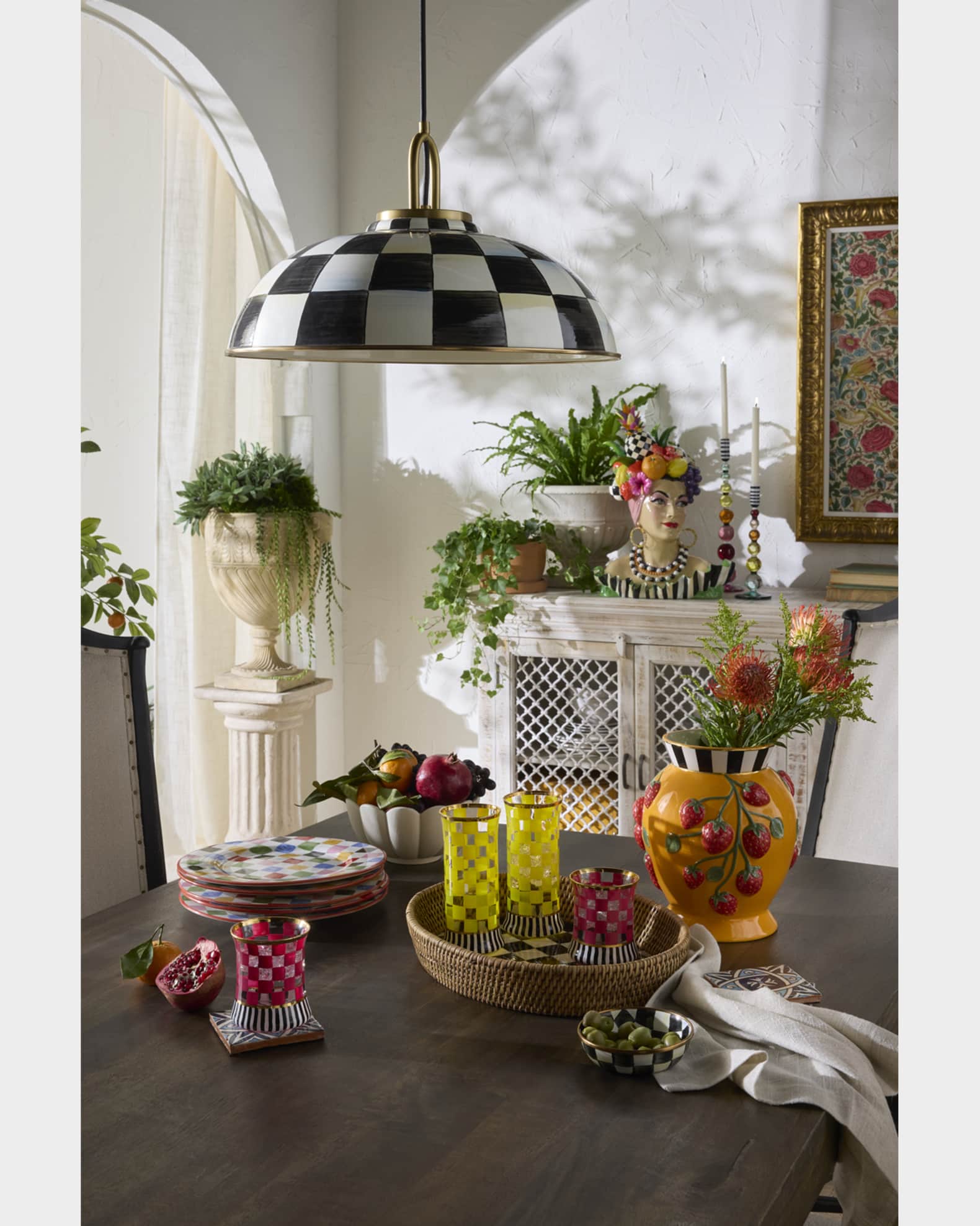 MacKenzie-Childs Courtly Check Large Enamel Rattan Serving Tray