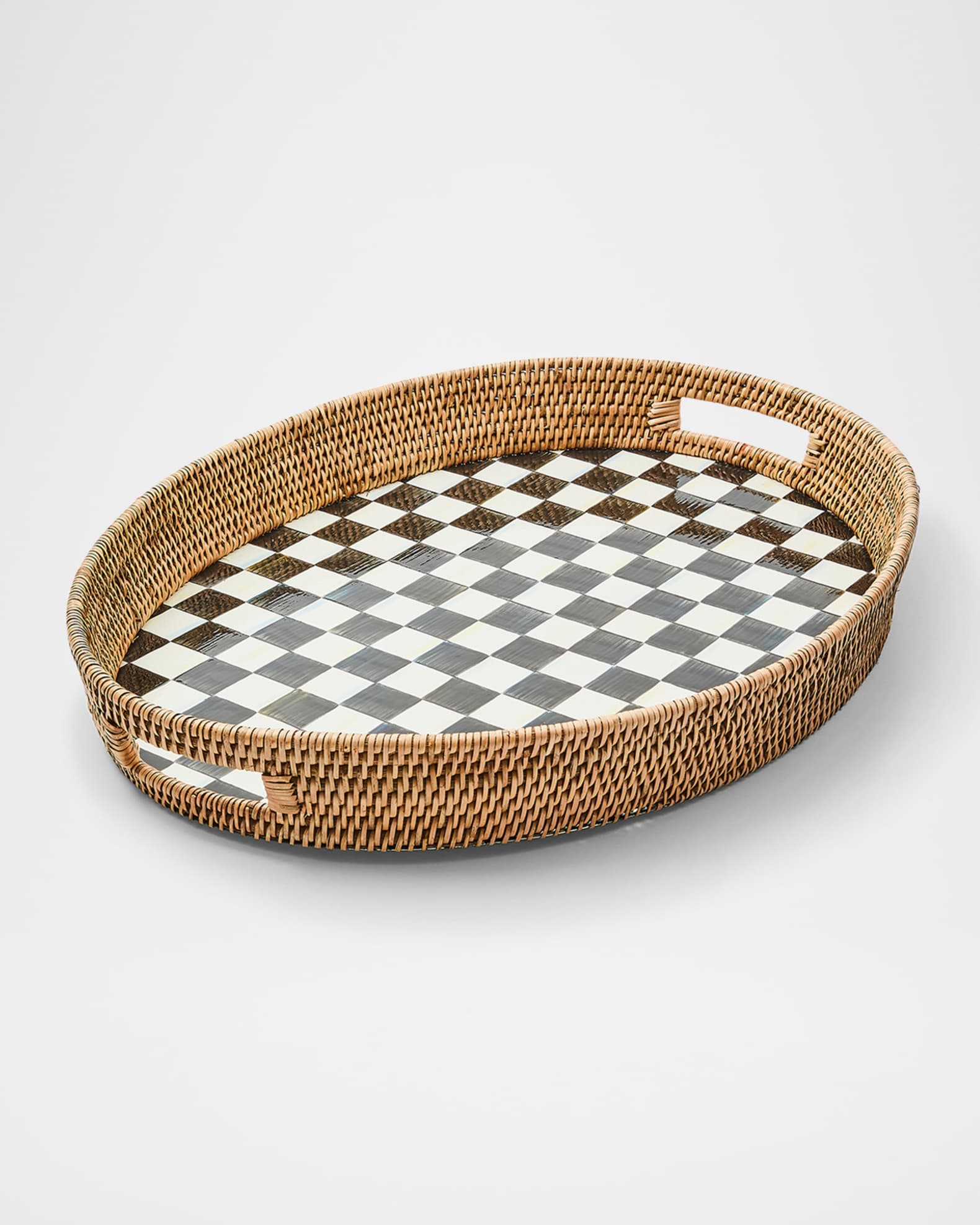 MacKenzie-Childs Courtly Check Enamel Rattan Party Tray