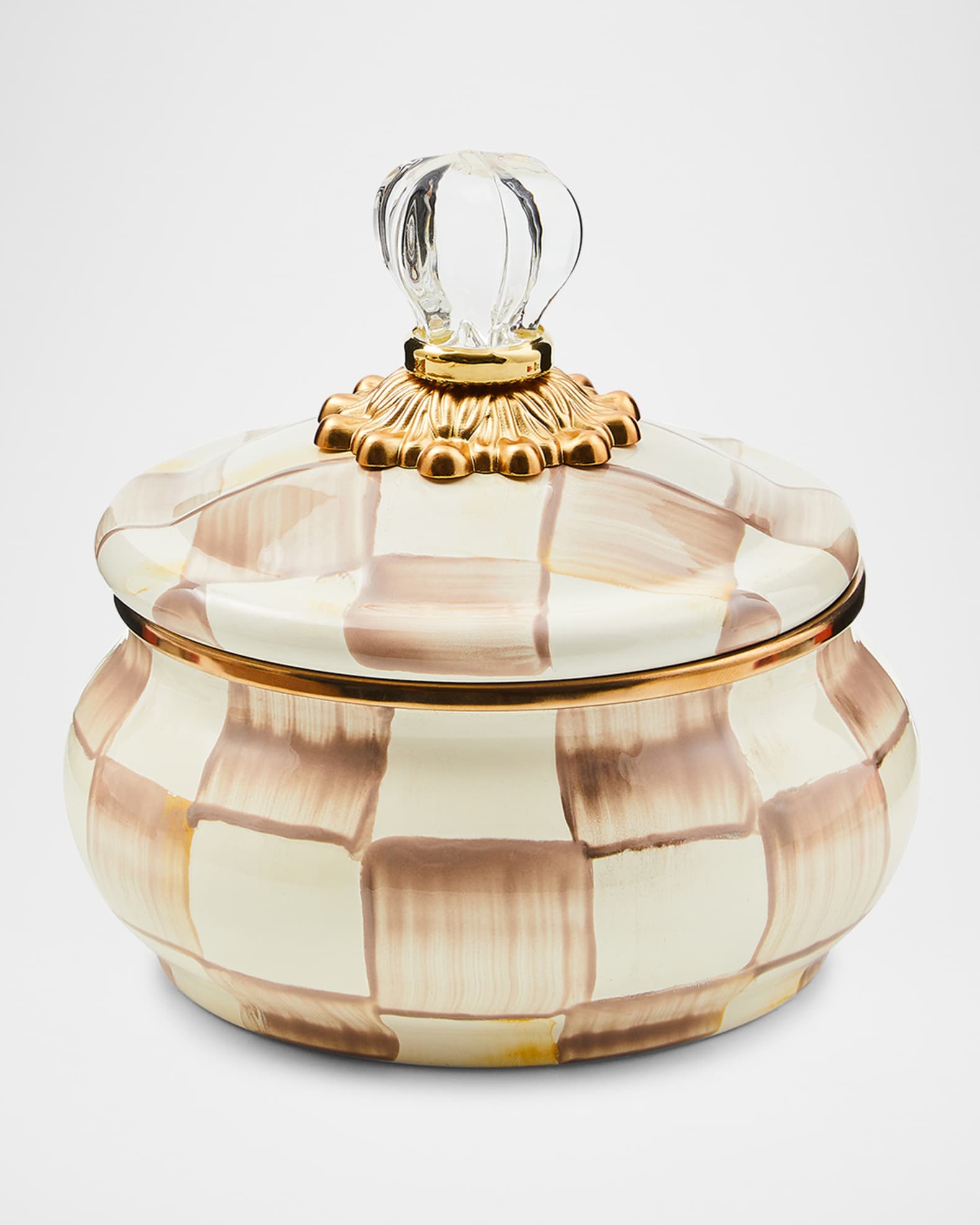 MacKenzie-Childs Mocha Check Squashed Pot, 20 oz.