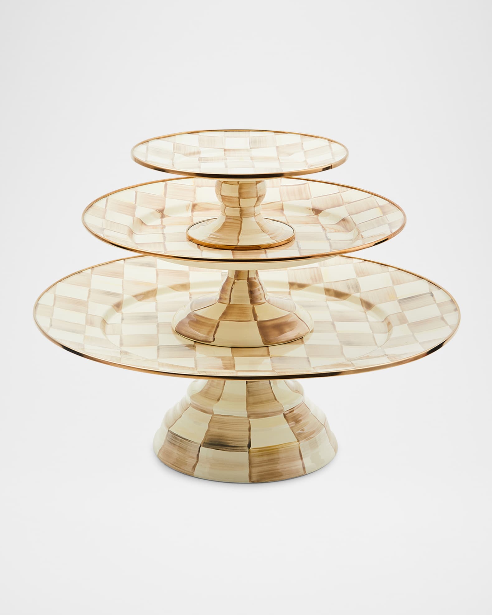 Mocha Check Large Pedestal Platter