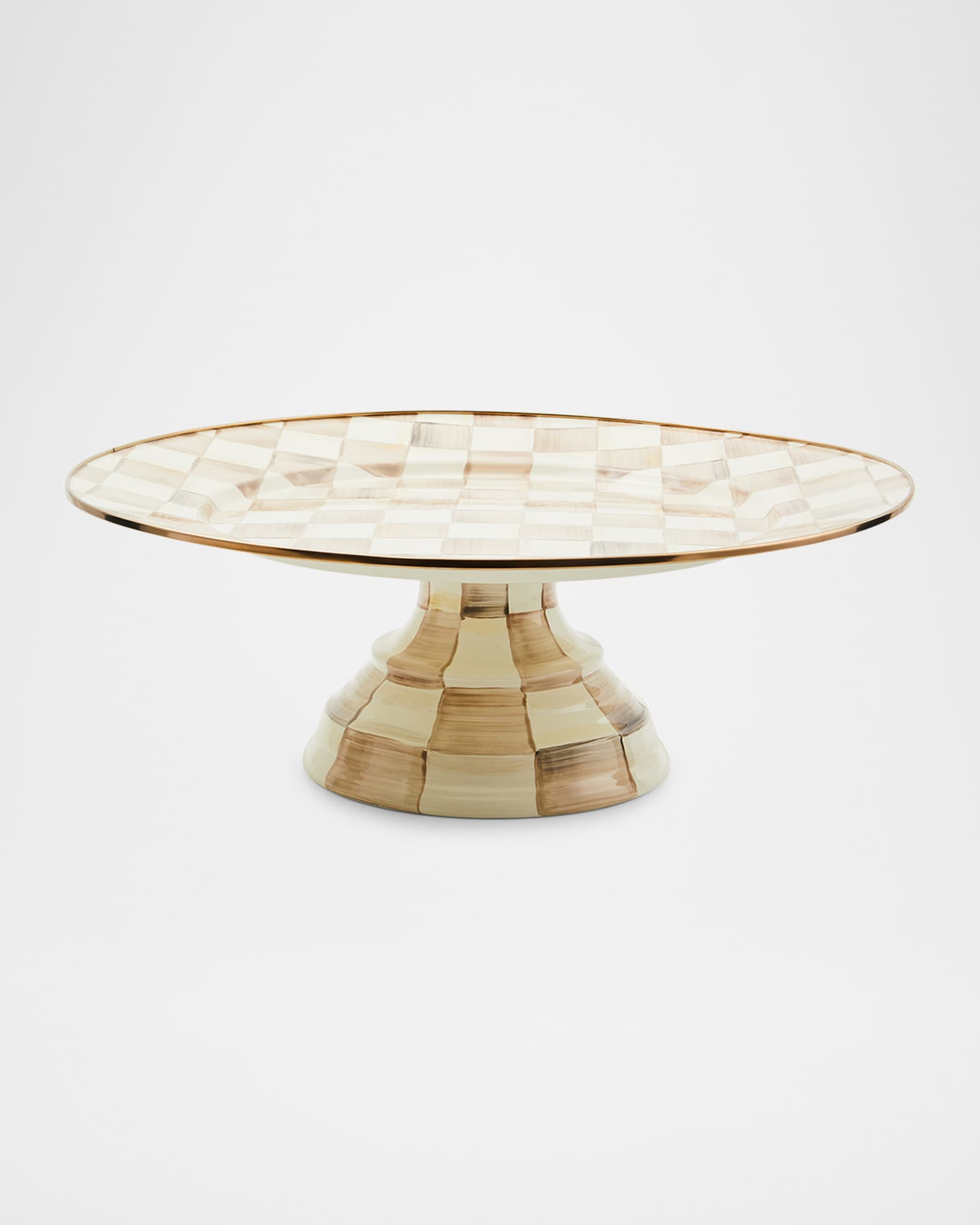 Mocha Check Large Pedestal Platter main image 1