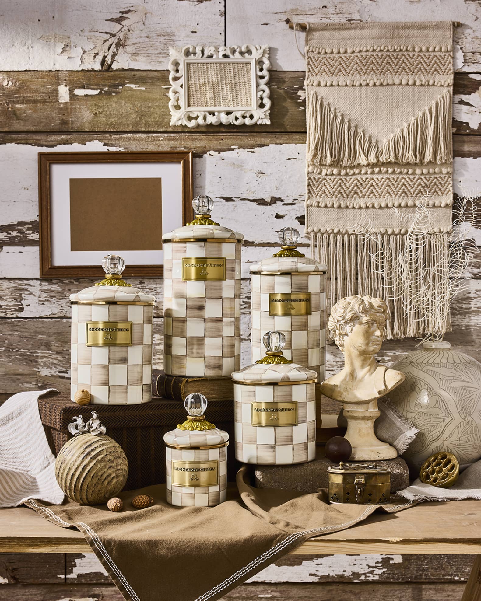 MacKenzie-Childs Mocha Check Small Canister | Horchow