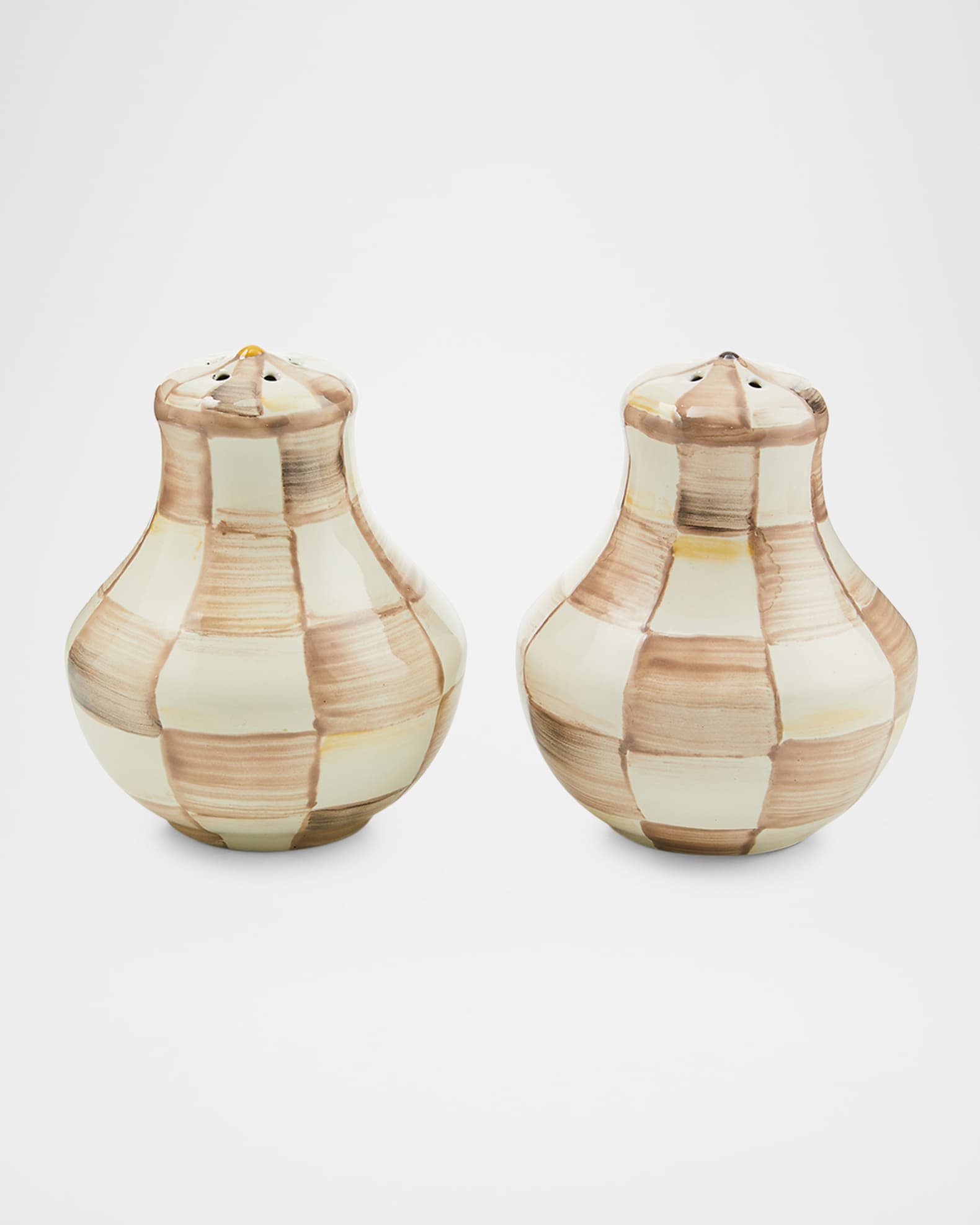 MacKenzie-Childs Mocha Check Salt & Pepper Shakers