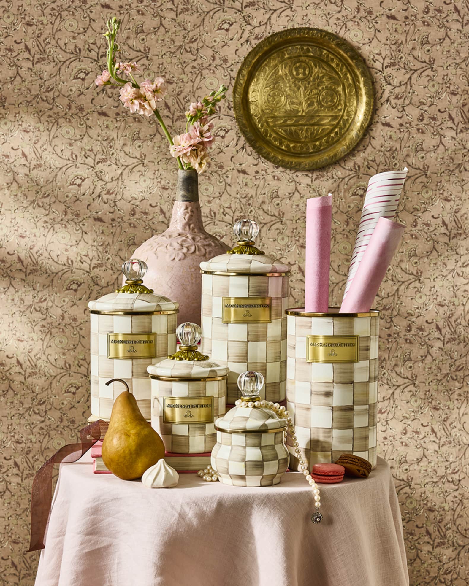 MacKenzie-Childs Mocha Check Medium Canister | Horchow
