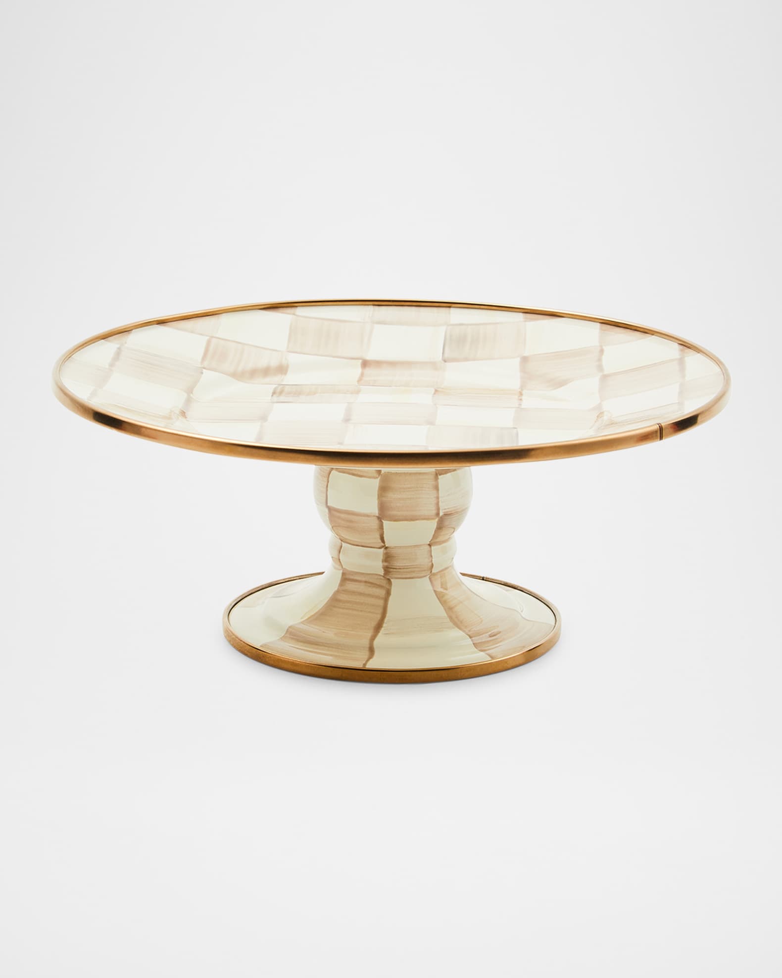 MacKenzie-Childs Mocha Check Mini Pedestal Platter