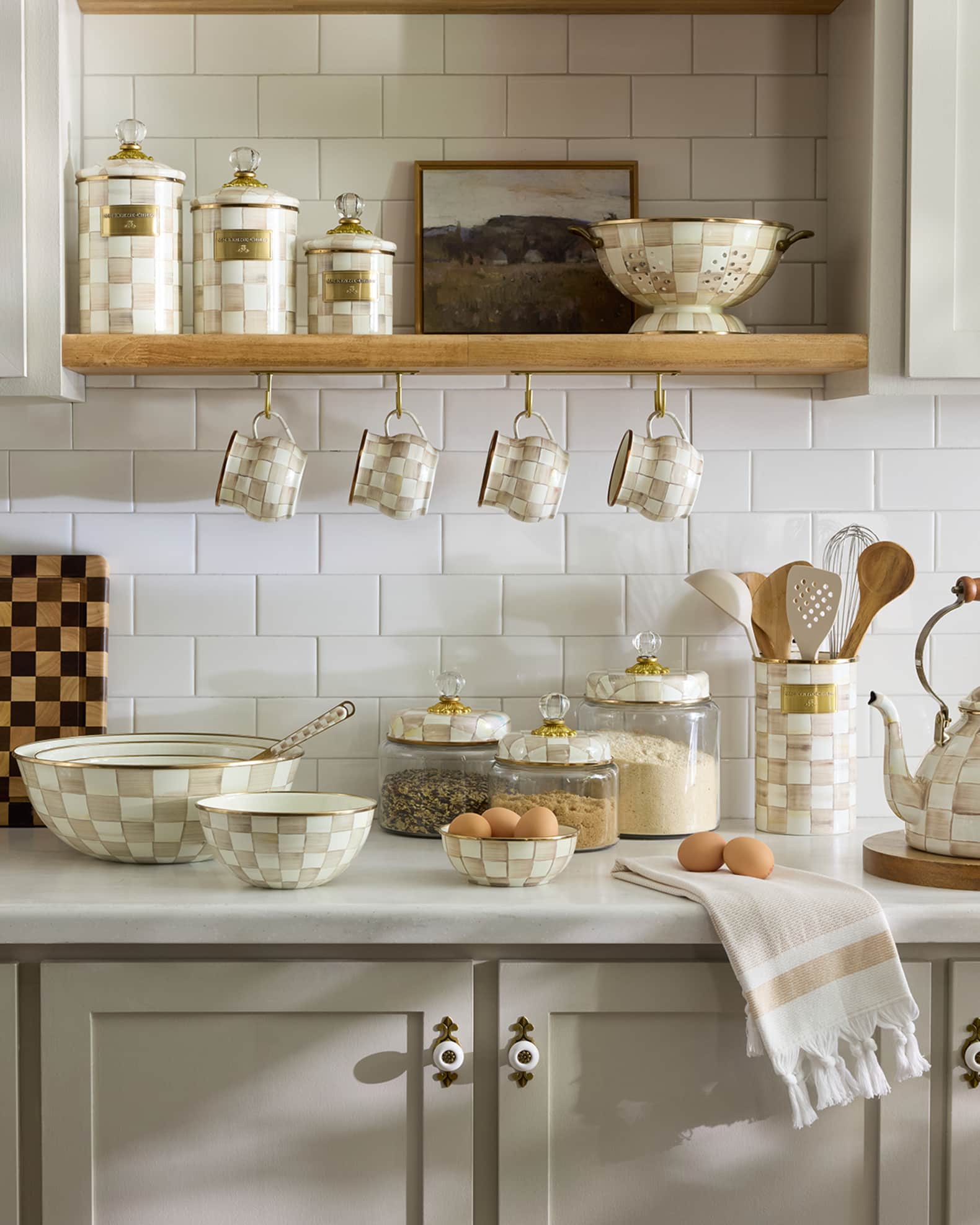 MacKenzie Childs Mocha Check Utensil Holder Horchow