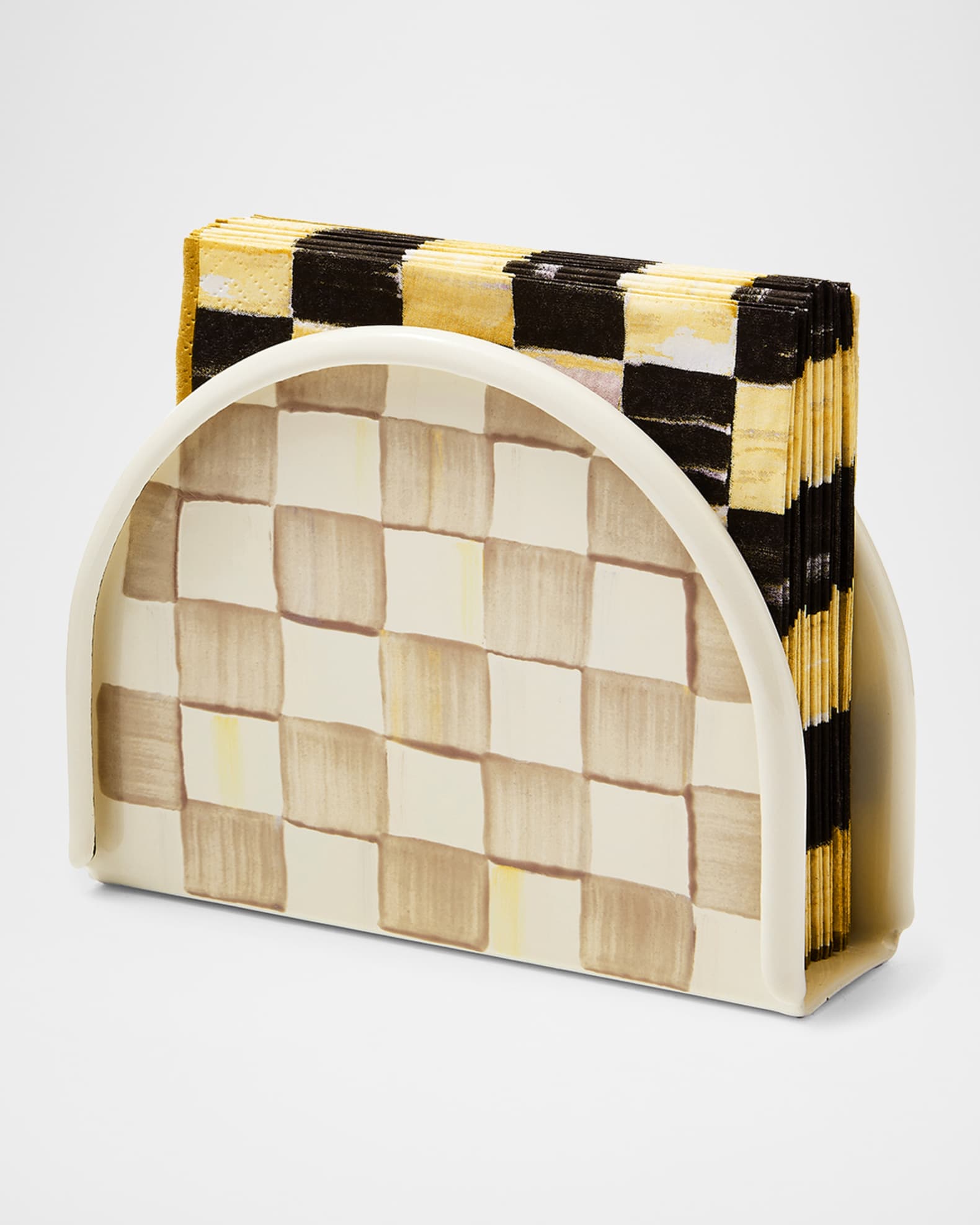 MacKenzie Childs Mocha Check Napkin Holder Horchow