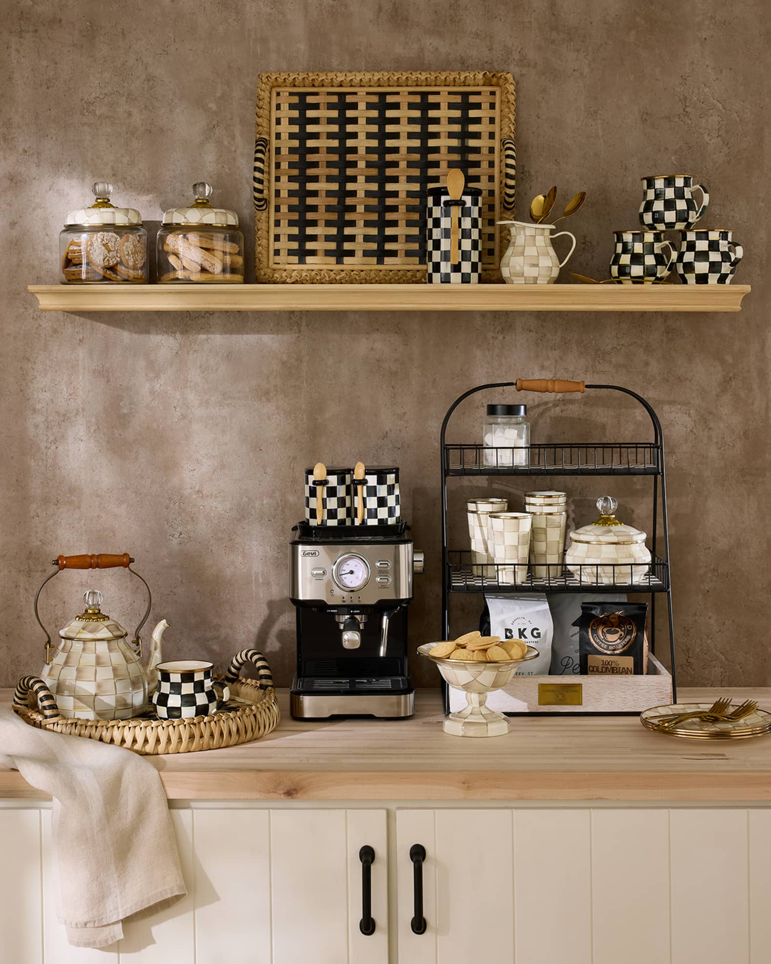 Mackenzie Childs Canister Enamel Mocha Check