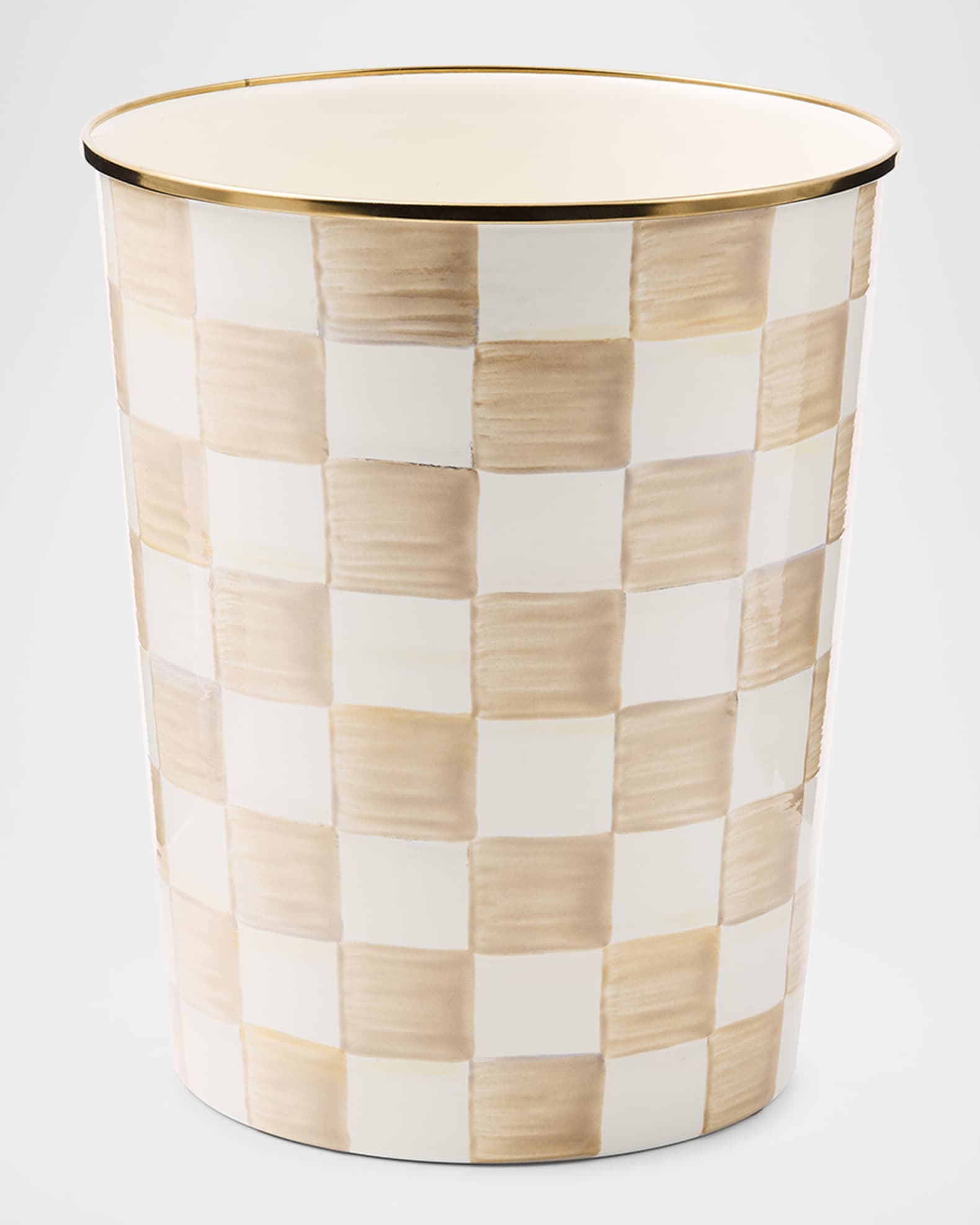 MacKenzie-Childs Mocha Check Waste Bin