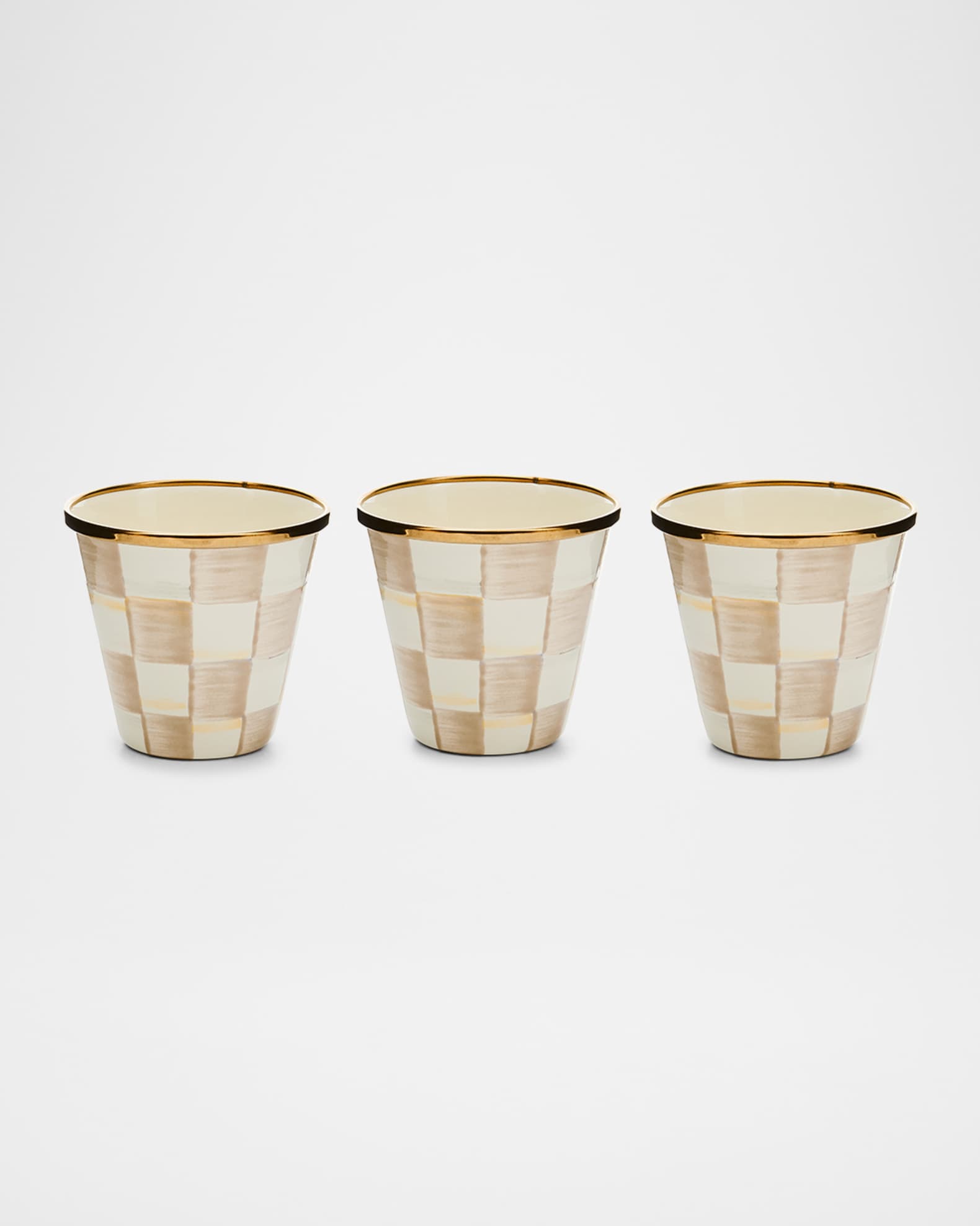 MacKenzie-Childs Mocha Check Herb Pots, Set of 3
