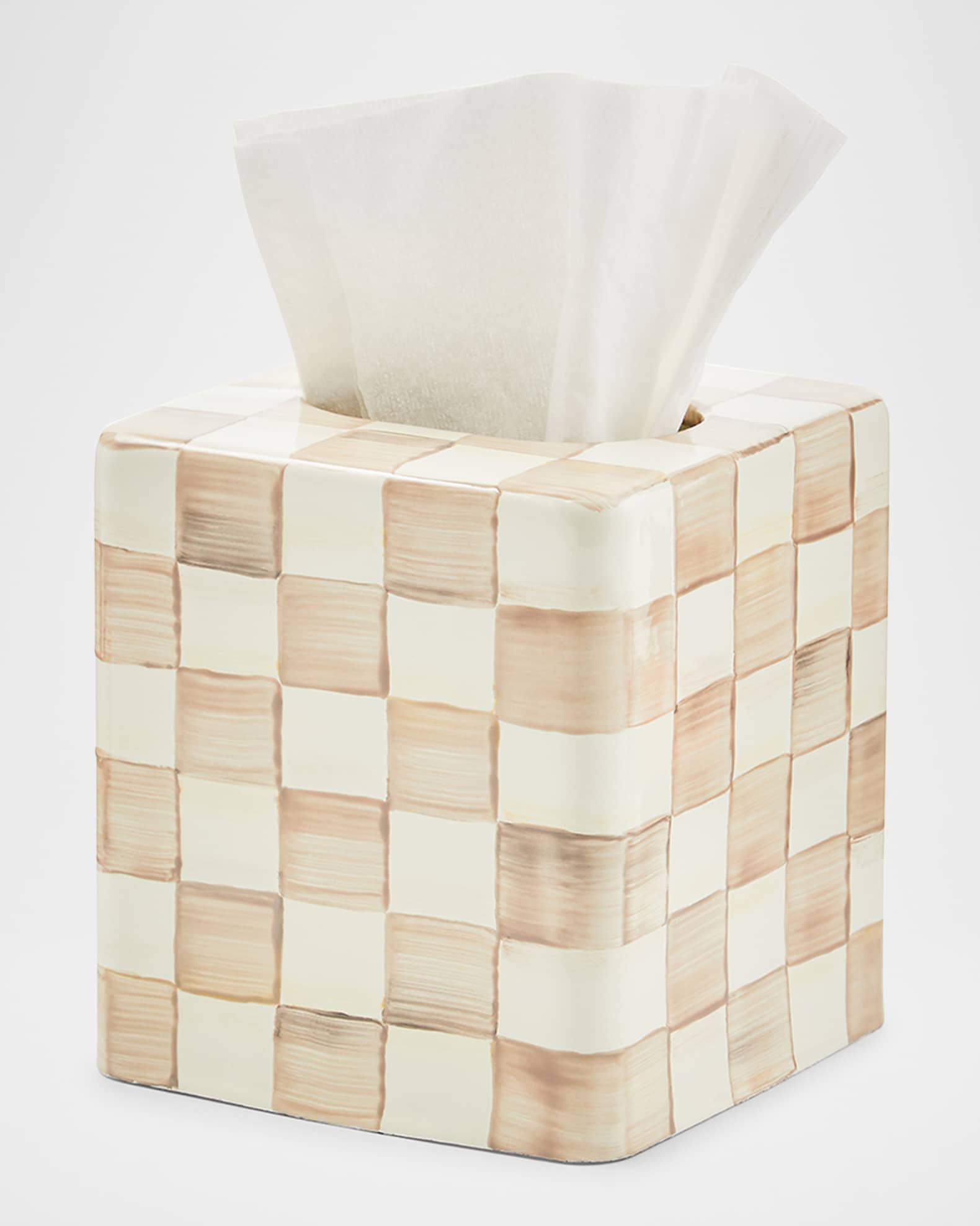 MacKenzie-Childs Mocha Check Boutique Tissue Box Cover