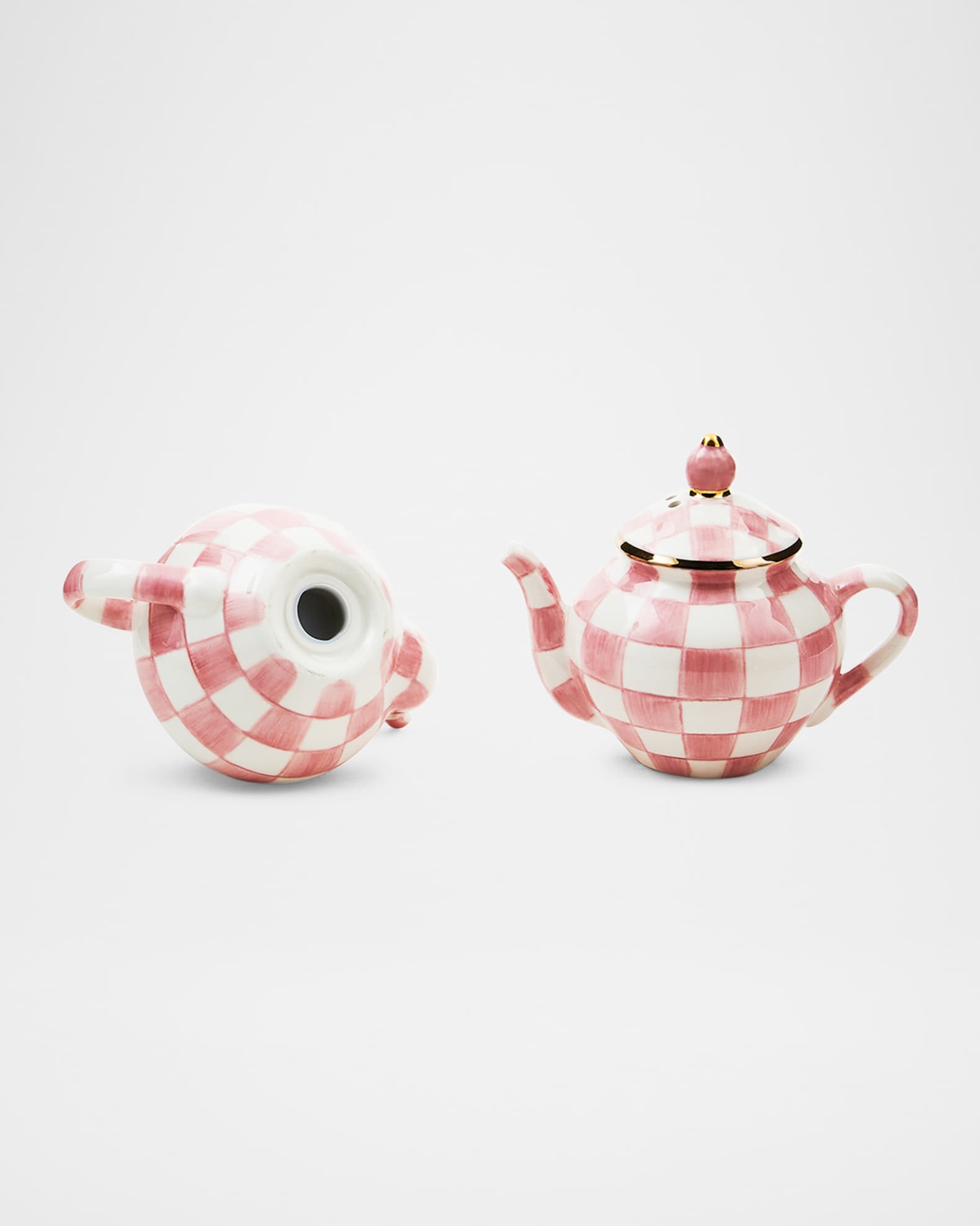 MacKenzie Childs Rosy Check Teapot Salt Pepper Shaker Set Horchow