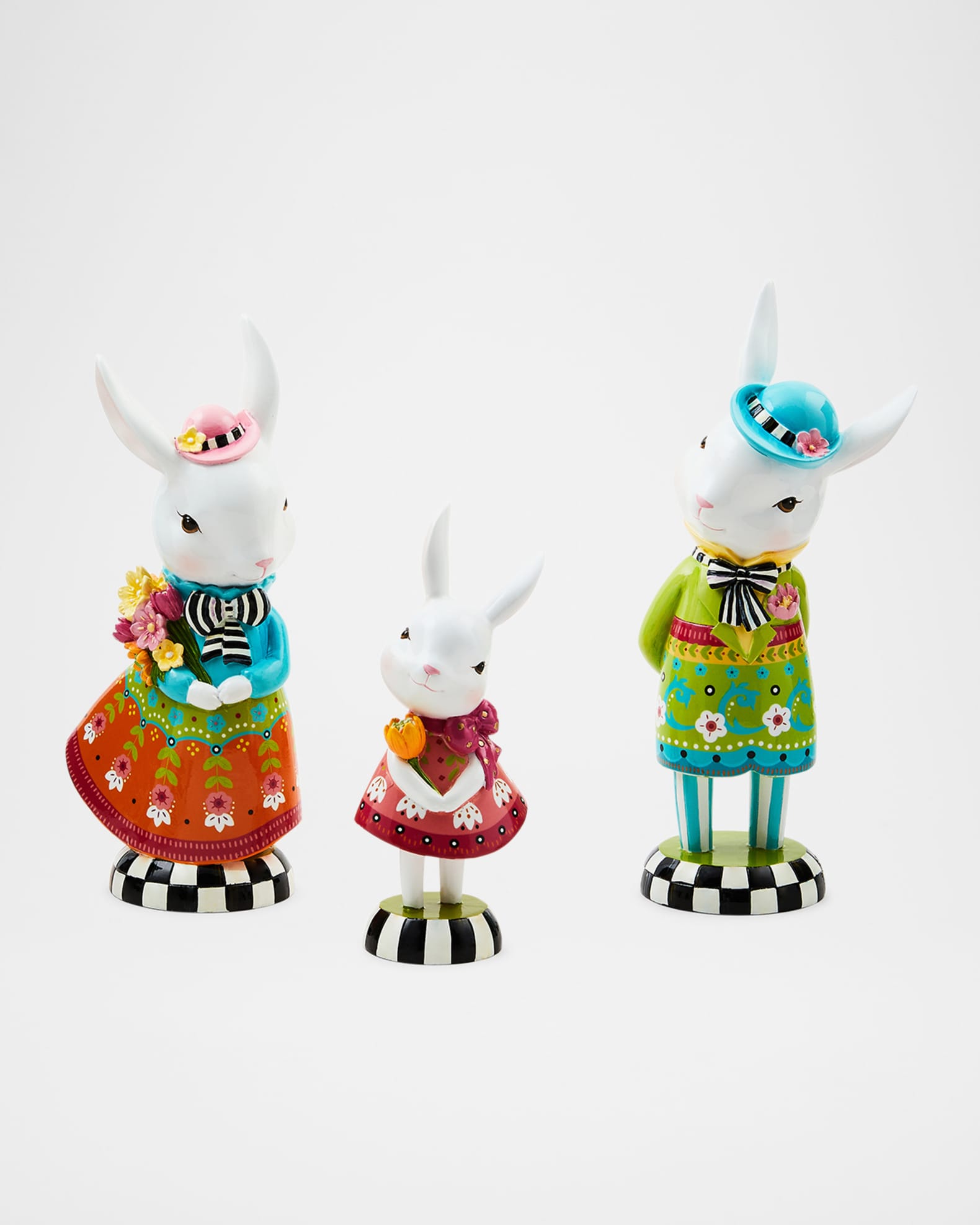 MacKenzie-Childs Calico Bunny Figures, Set of 3