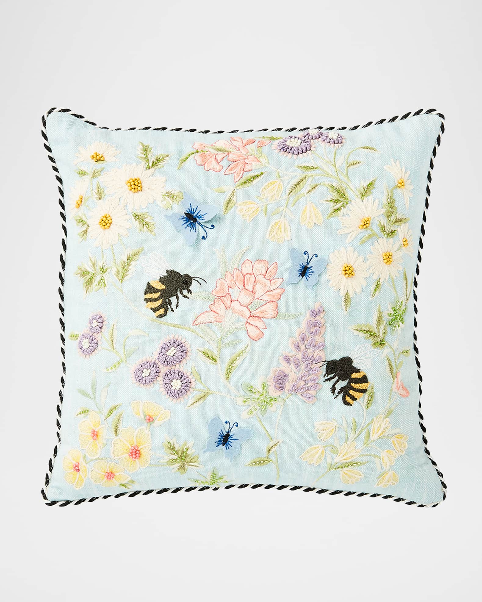 MacKenzie-Childs Floral and Bee Throw Pillow