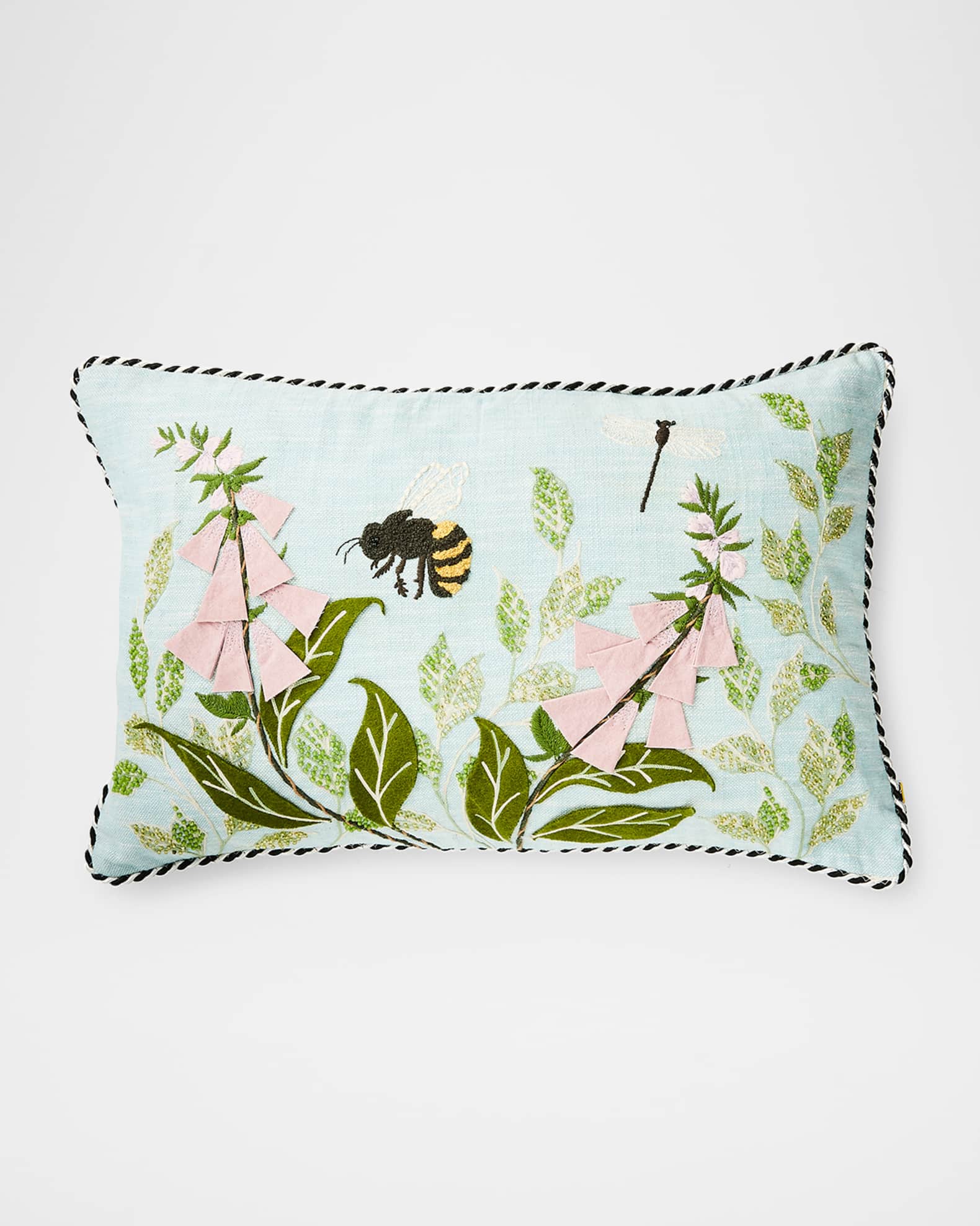 MacKenzie-Childs Floral & Bee Lumbar Throw Pillow, 22" x 14" 