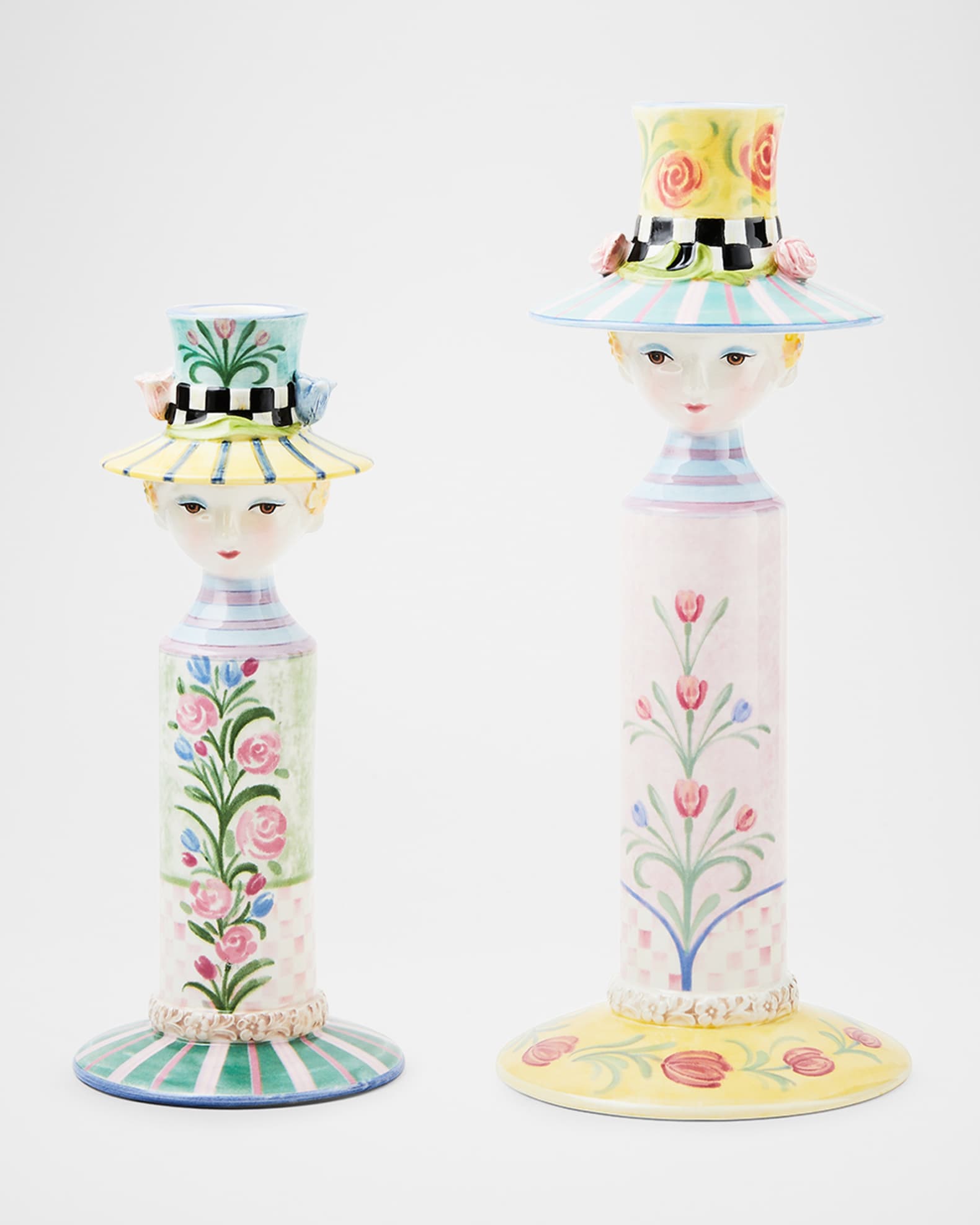 MacKenzie-Childs Rosy Meadow Lady Candle Holders, Set of 2