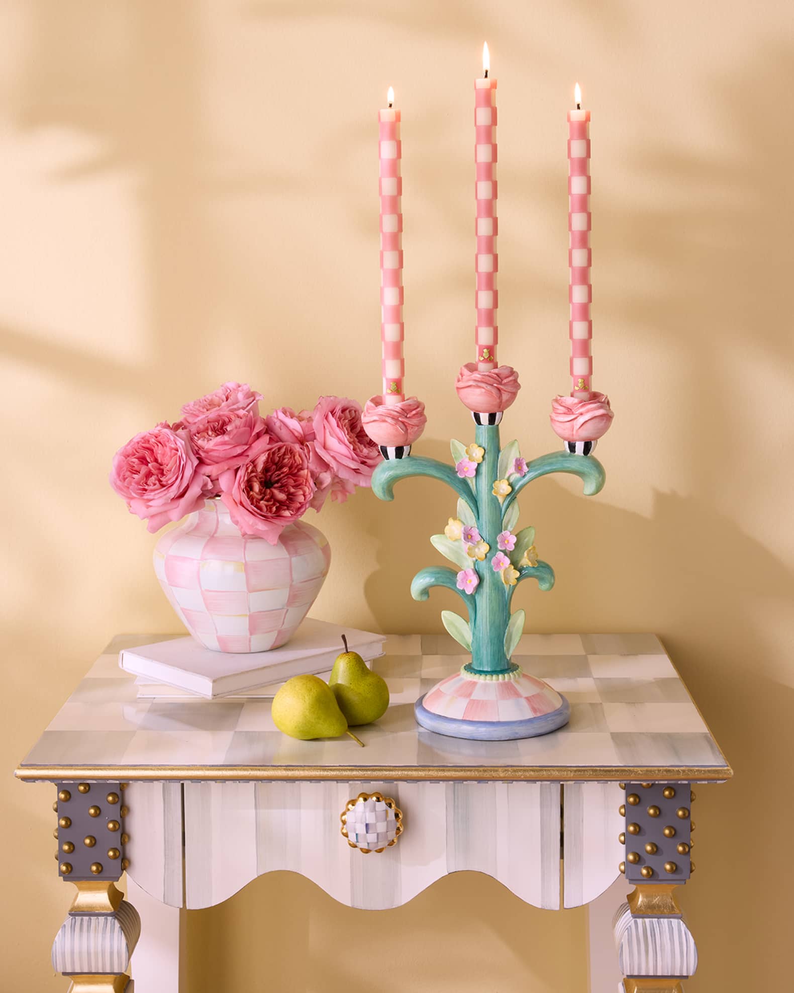 Mackenzie Childs チューリップ キャンドルホルダー ピンク 大 Mackenzie Childs チューリップ キャンドルホルダー ピンク 大