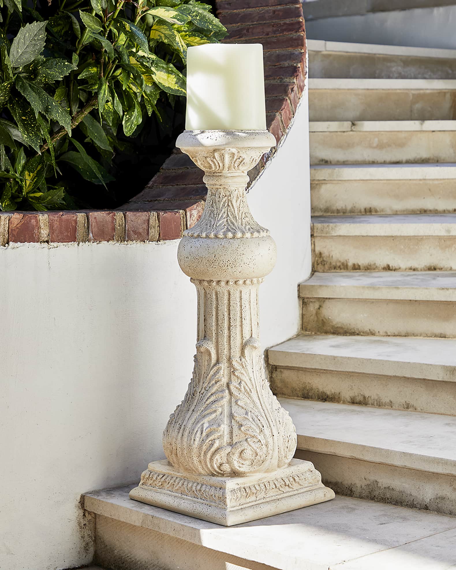 Neiman Marcus 30" Outdoor Cast Stone Floor Candlestick