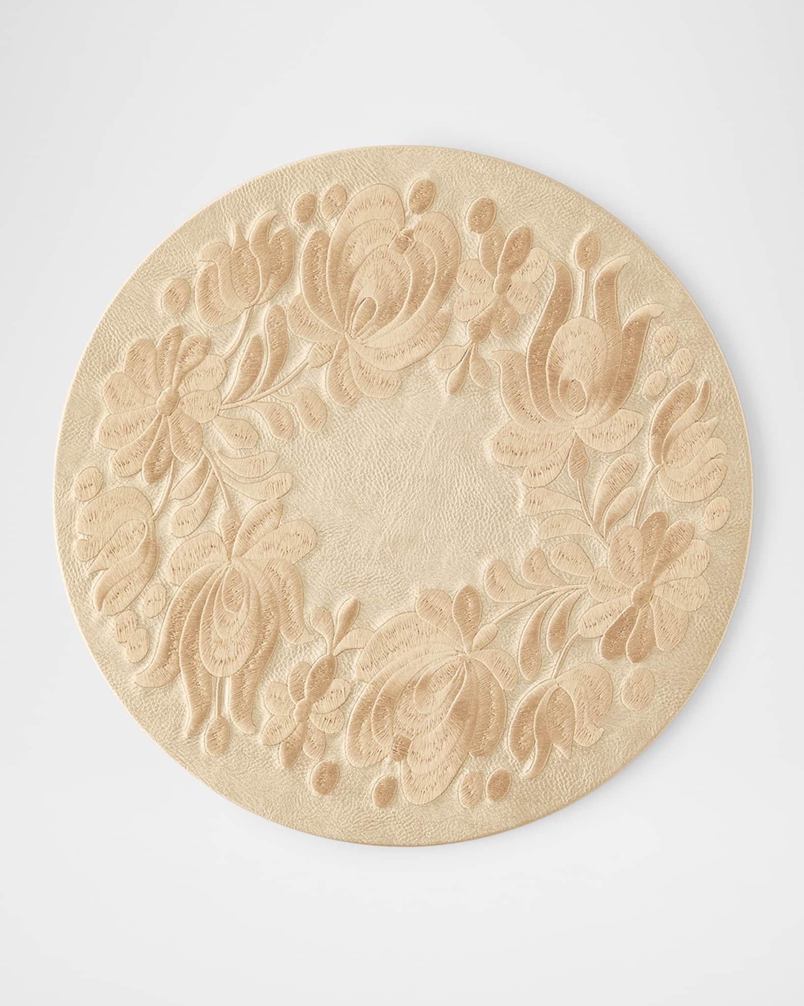 Nomi K Floral Embroidered Vegan Leather Placemat, 22" Round