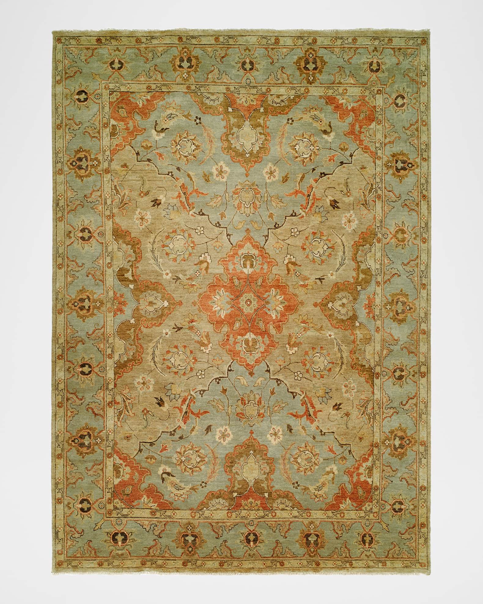 Damask On Blue Hand-Knotted Rug, 12' x 15'