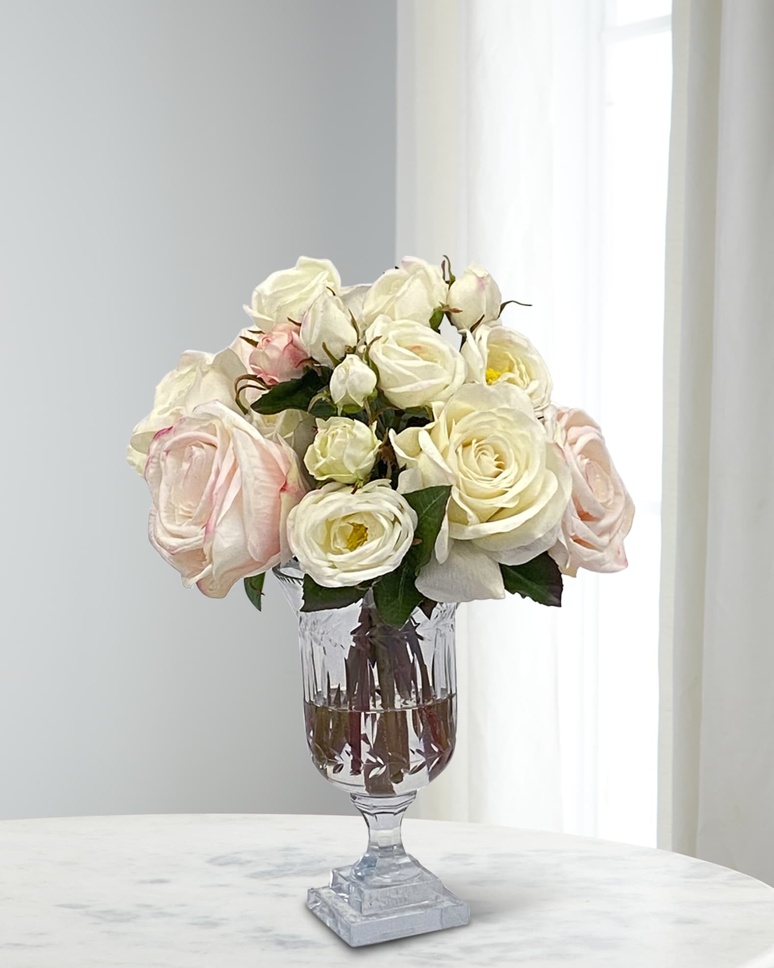 Winward Home Rose Mix 14" Faux Floral Arrangement in Glass Pedestal Vase