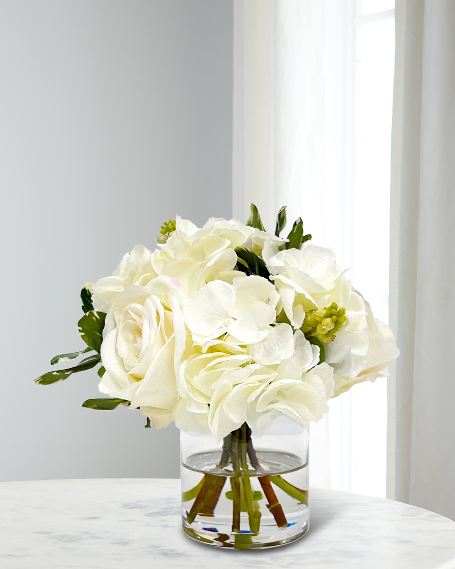 Winward Home Hydrangeas & Roses 9" Faux Floral Arrangement in Glass Vase